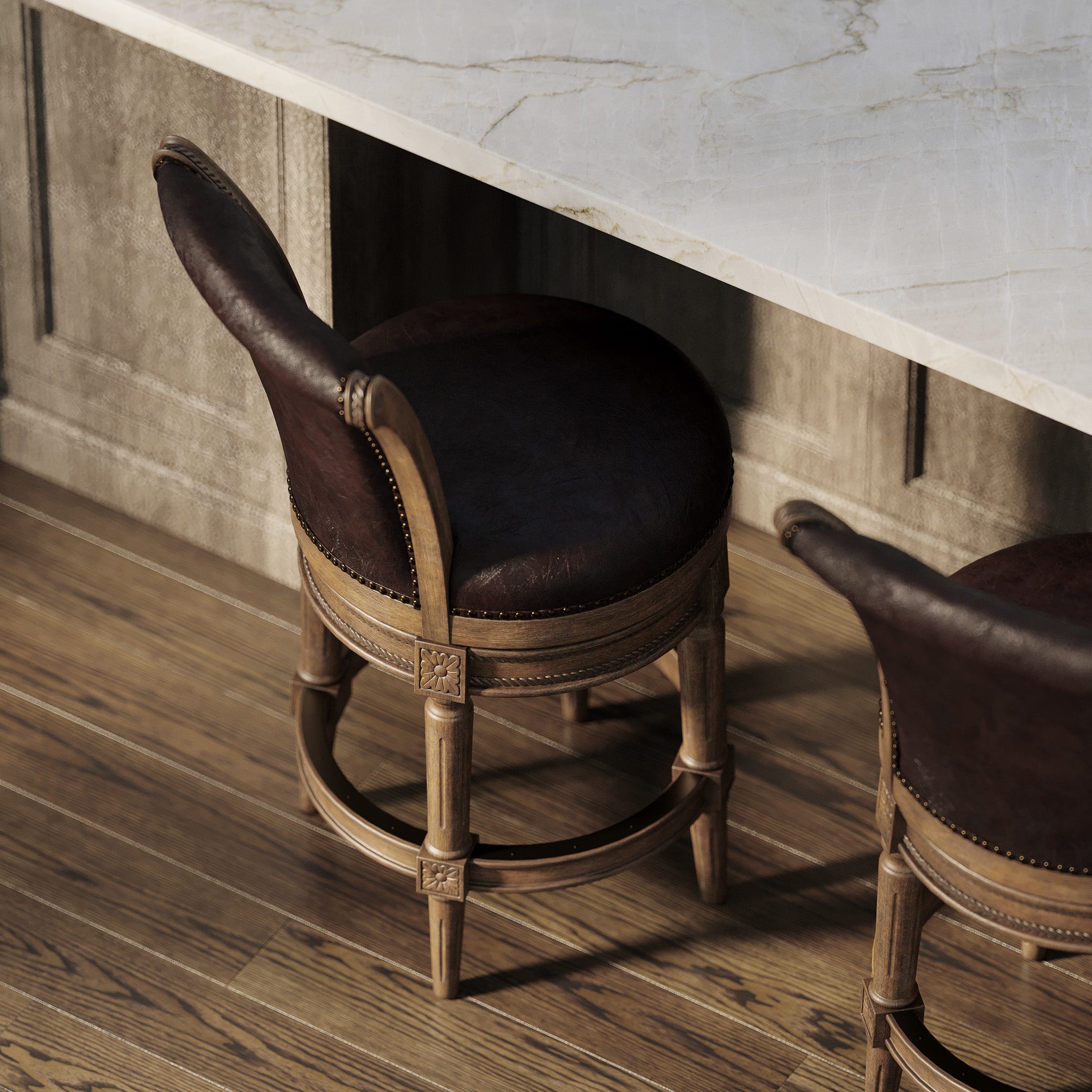 Pullman Counter Stool in Walnut Finish with Marksman Saddle Vegan Leather in Stools by Maven Lane