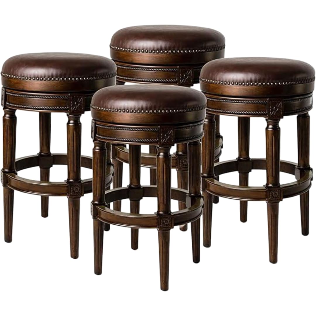 31" Pullman Backless Bar Stool in Dark Brown Finish with Brown Faux Leather (Set of 4) in Stools by Maven Lane