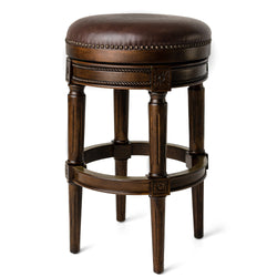 Pullman Backless Bar Stool in Dark Brown Finish with Brown Faux Leather in Stools by Maven Lane