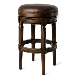 Pullman Backless  Bar Stool in Dark Brown Finish with Brown Faux Leather