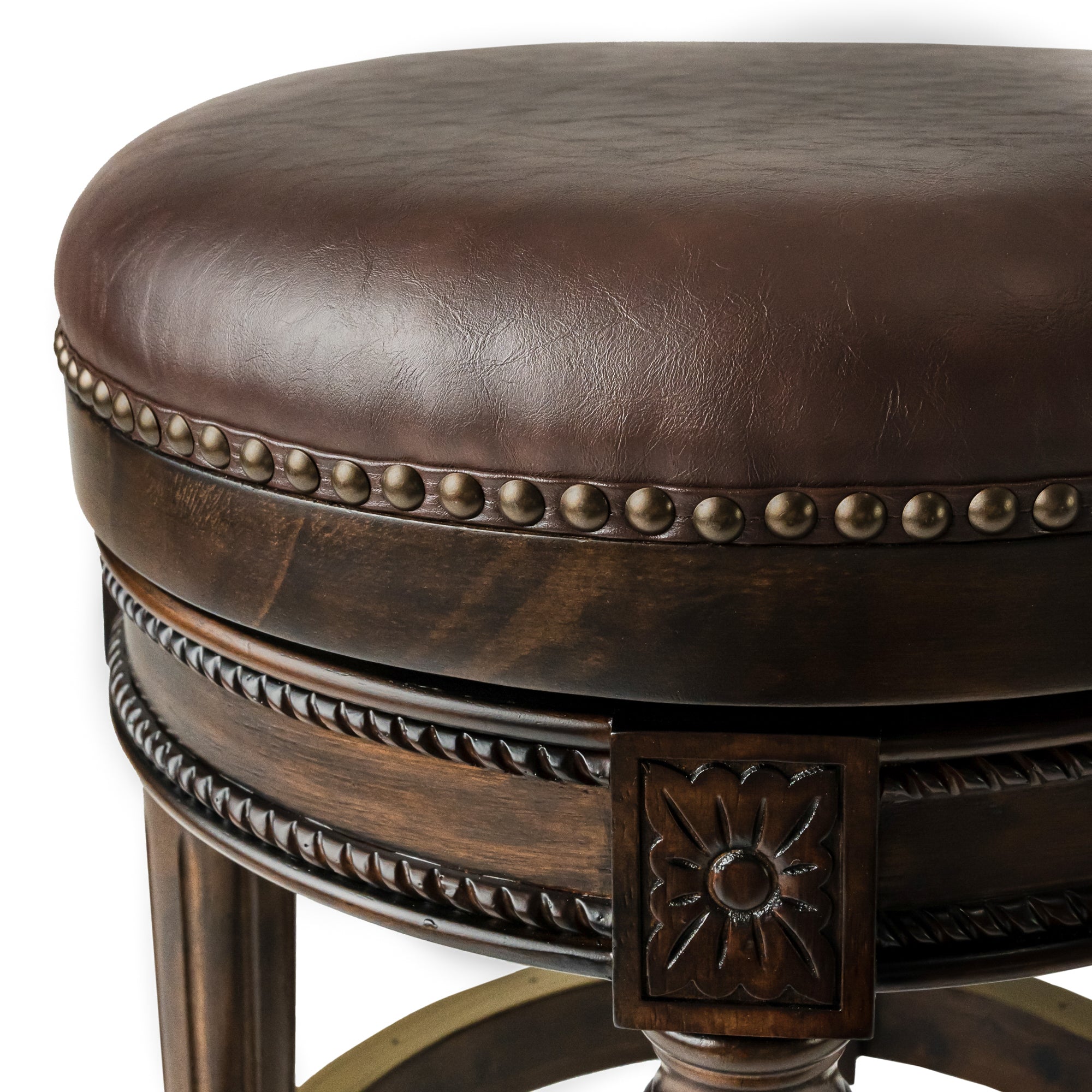 Pullman Backless Bar Stool in Dark Brown Finish with Brown Faux Leather in Stools by Maven Lane