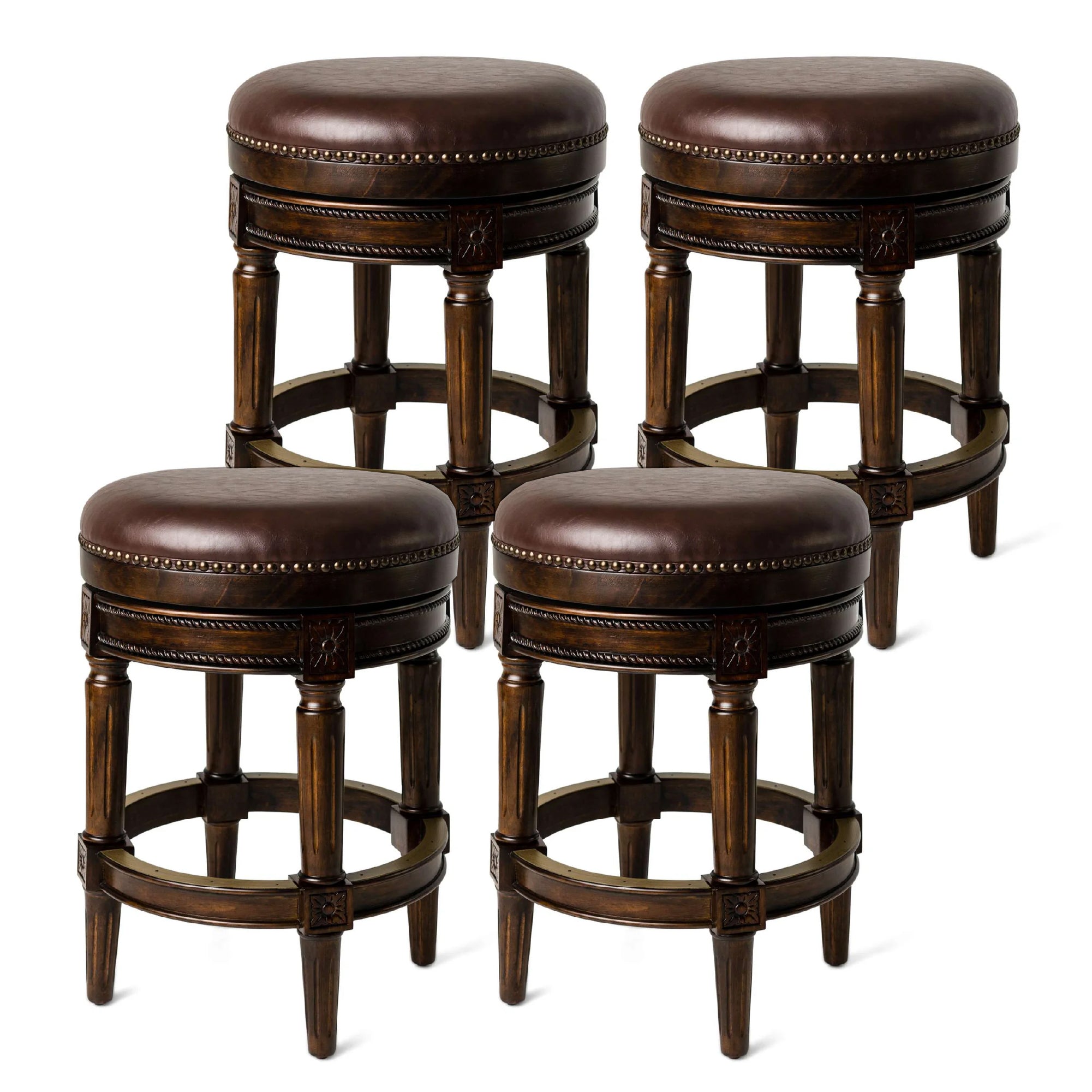 26" Pullman Backless Counter Stool in Dark Brown Finish with Brown Faux Leather (Set of 4) in Stools by Maven Lane