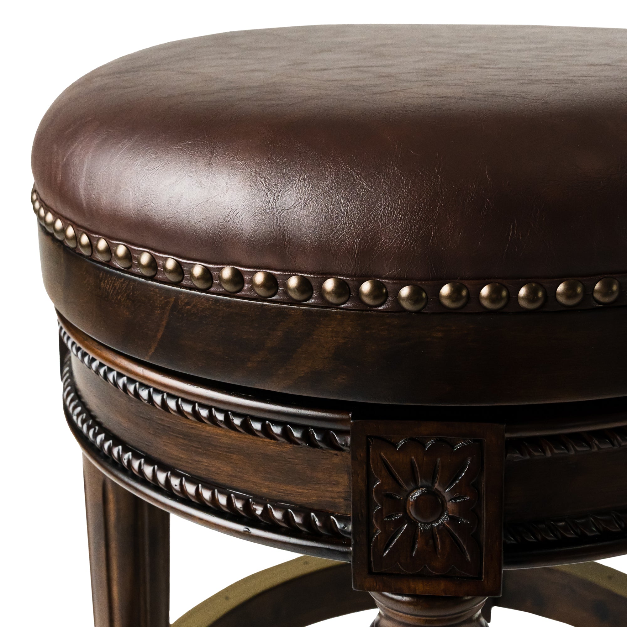 Pullman Backless Counter Stool in Dark Brown Finish with Brown Faux Leather in Stools by Maven Lane