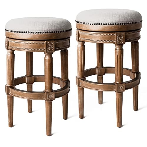 31" Pullman Backless Bar Stool in Light Brown Finish with Natural Fabric (Set of 2) in Stools by Maven Lane