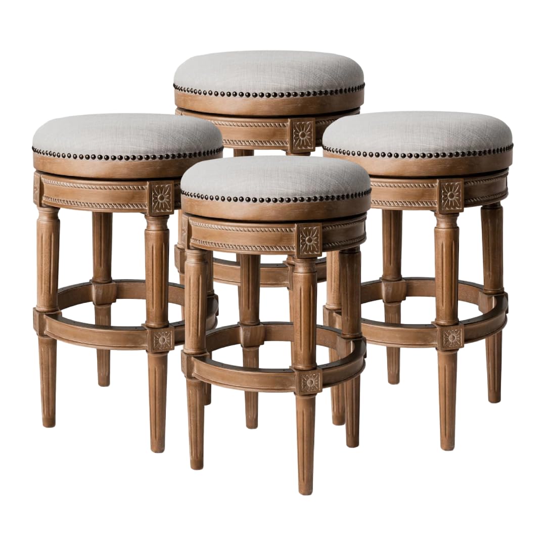31" Pullman Backless Bar Stool in Light Brown Finish with Natural Fabric (Set of 4) in Stools by Maven Lane