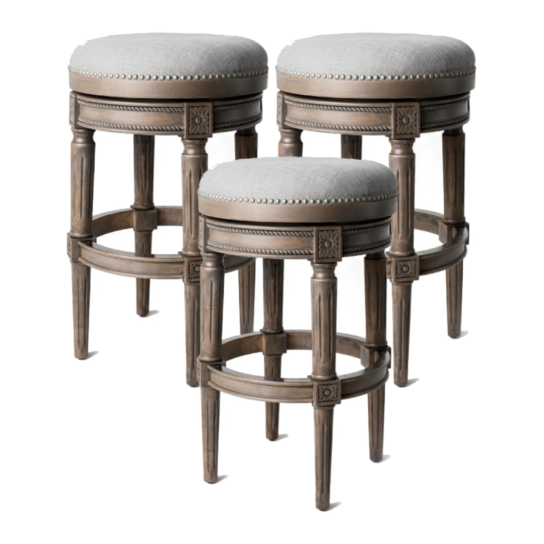 31" Pullman Backless Bar Stool in Grey Finish with Grey Fabric (Set of 3) in Stools by Maven Lane