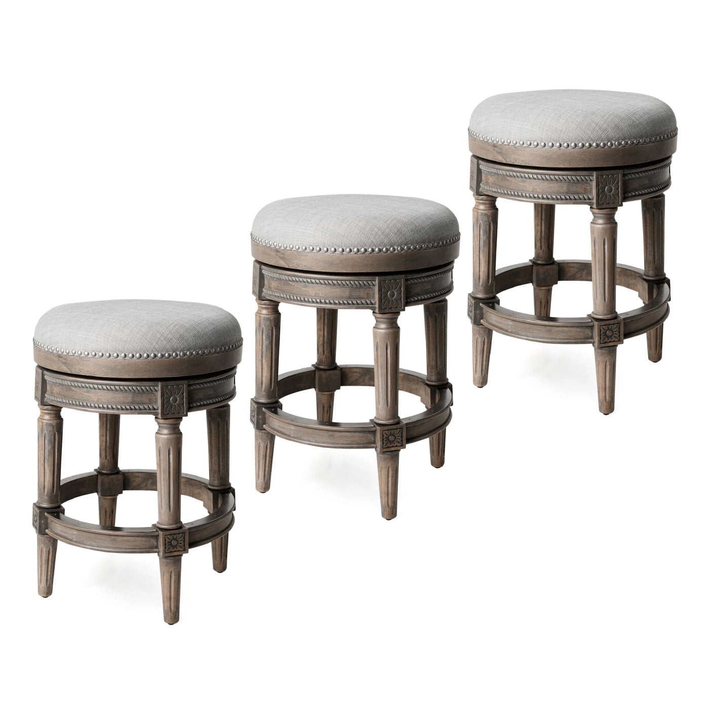 26" Pullman Backless Counter Stool in Grey Finish with Grey Fabric (Set of 3) in Stools by Maven Lane