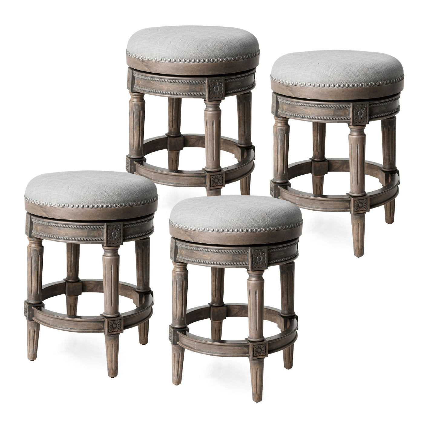 26" Pullman Backless Counter Stool in Grey Finish with Grey Fabric (Set of 4) in Stools by Maven Lane