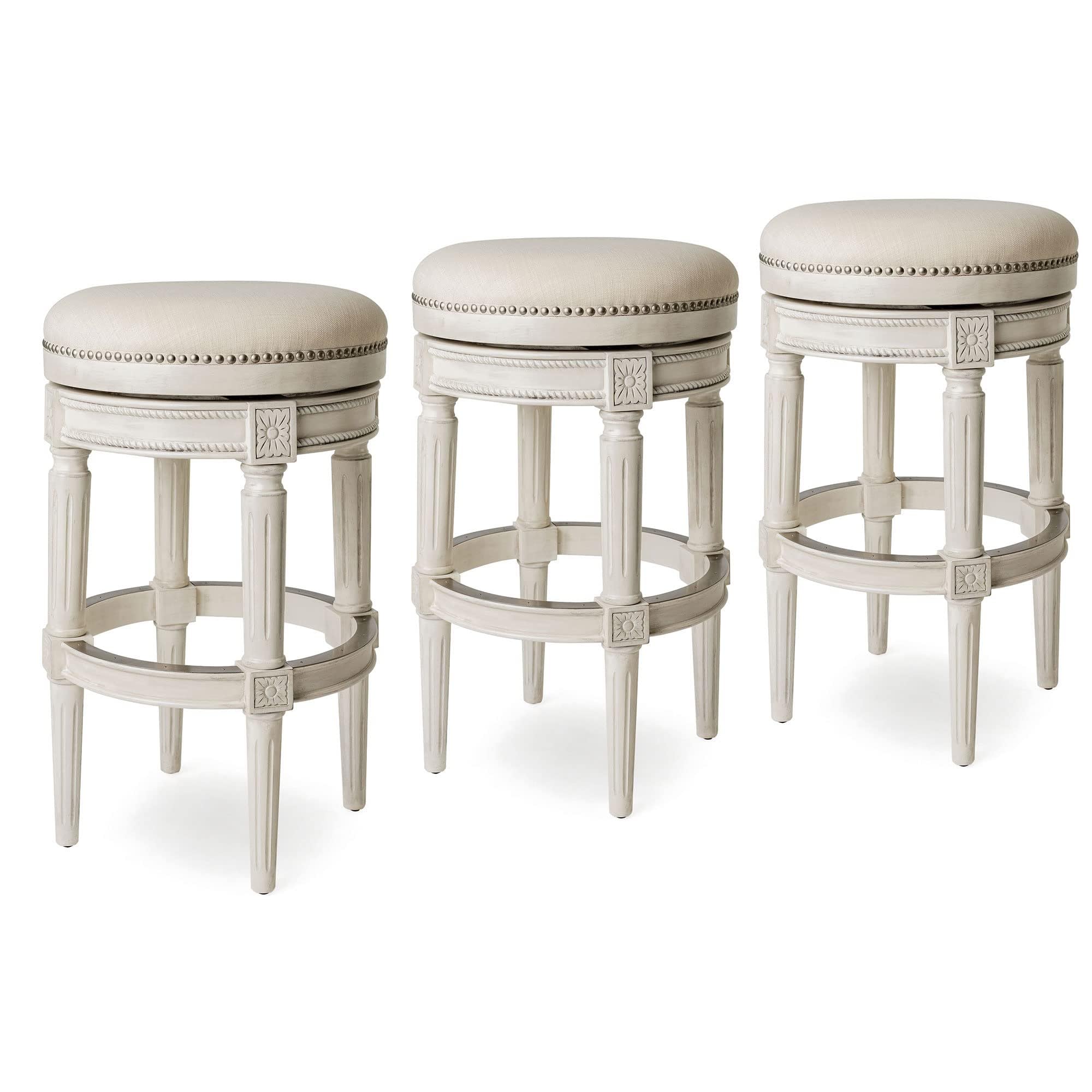 31" Pullman Backless Bar Stool in Cream Finish with Natural Fabric (Set of 3) in Stools by Maven Lane