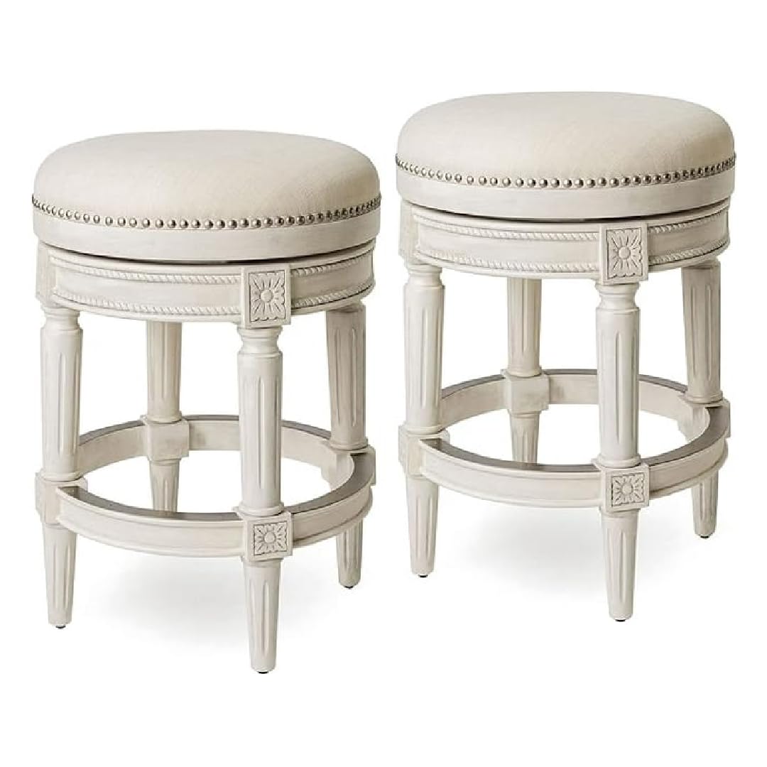 26" Pullman Backless Counter Stool in Cream Finish with Natural Fabric (Set of 2) in Stools by Maven Lane