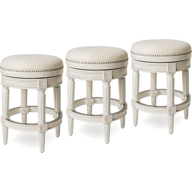 26" Pullman Backless Counter Stool in Cream Finish with Natural Fabric (Set of 3) in Stools by Maven Lane