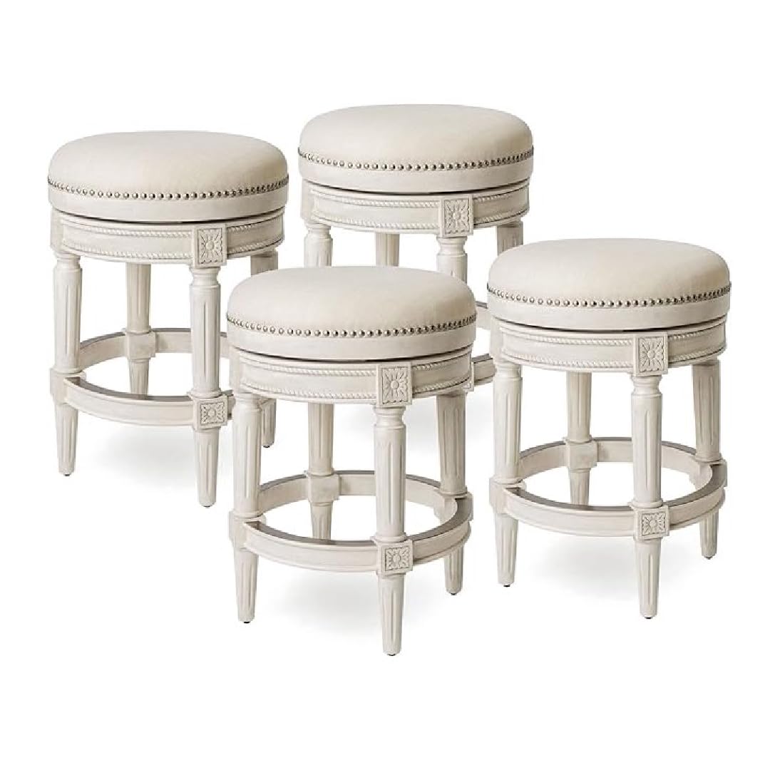 26" Pullman Backless Counter Stool in Cream Finish with Natural Fabric (Set of 4) in Stools by Maven Lane