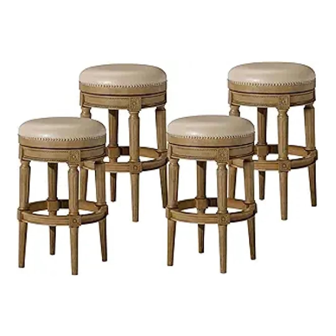 31" Pullman Backless Bar Stool in Light Brown Finish with Beige Faux Leather (Set of 4) in Stools by Maven Lane