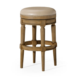 Pullman Backless Bar Stool in Light Brown Finish with Beige Faux Leather