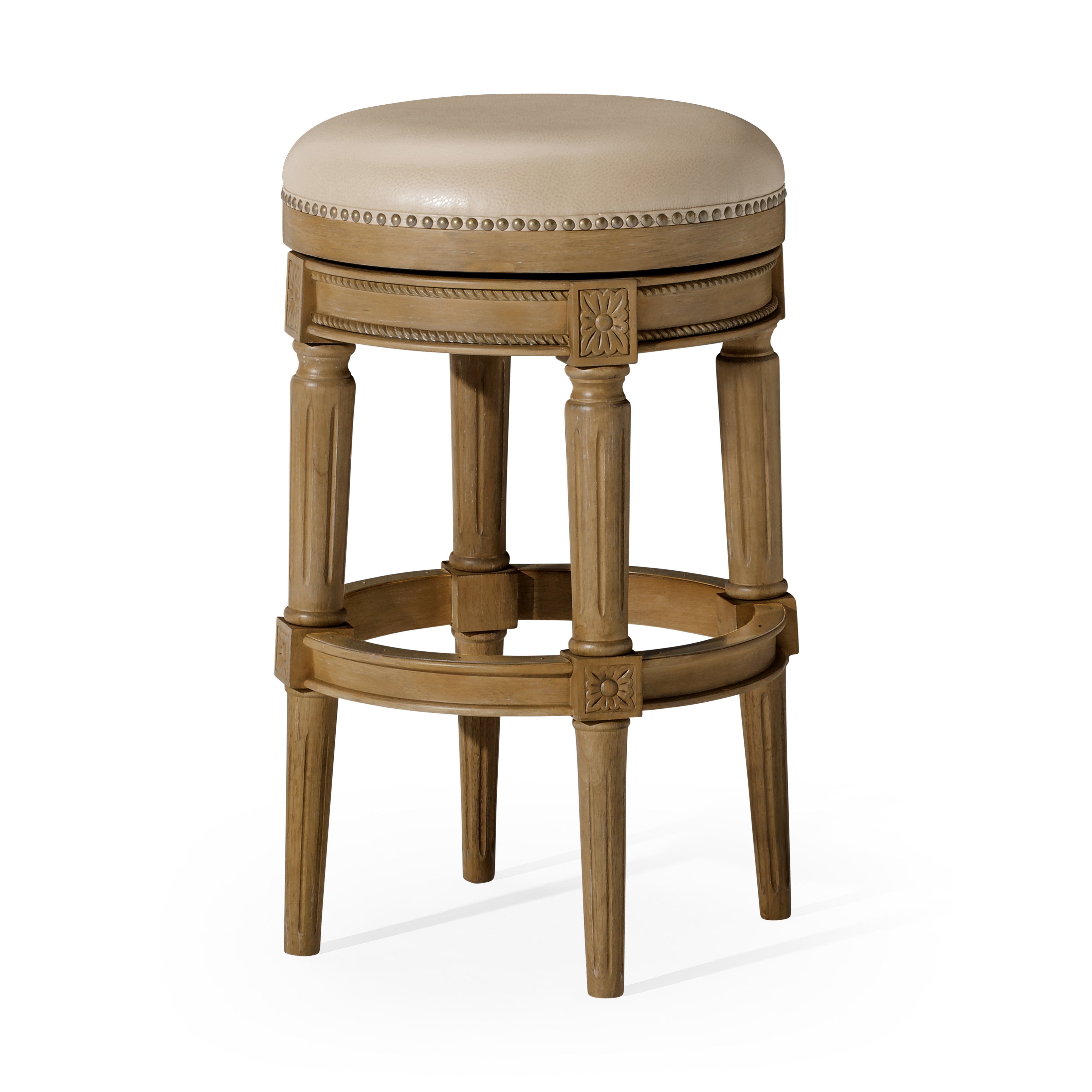 31" Pullman Backless Bar Stool in Light Brown Finish with Beige Faux Leather in Stools by Maven Lane