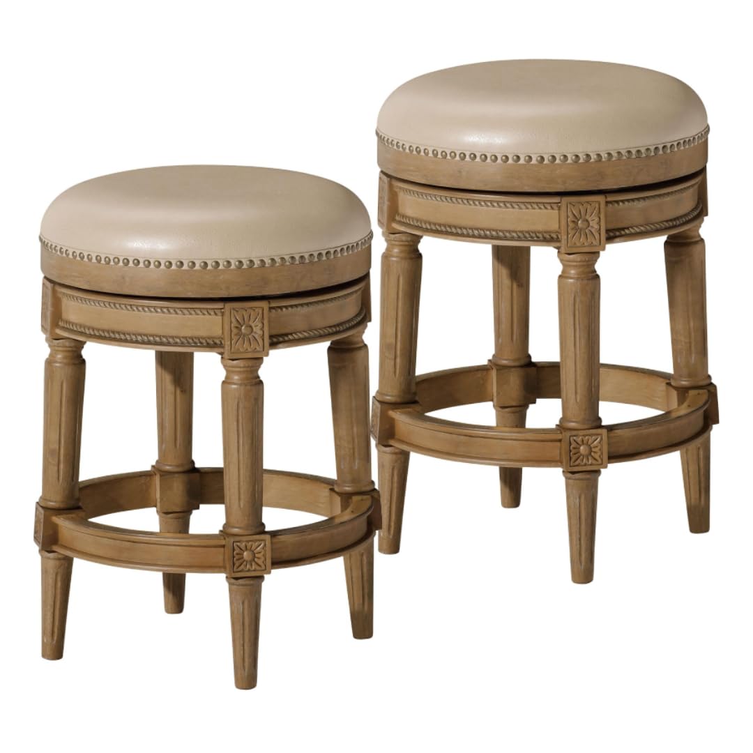 26" Pullman Backless Counter Stool in Light Brown Finish with Beige Faux Leather (Set of 2) in Stools by Maven Lane