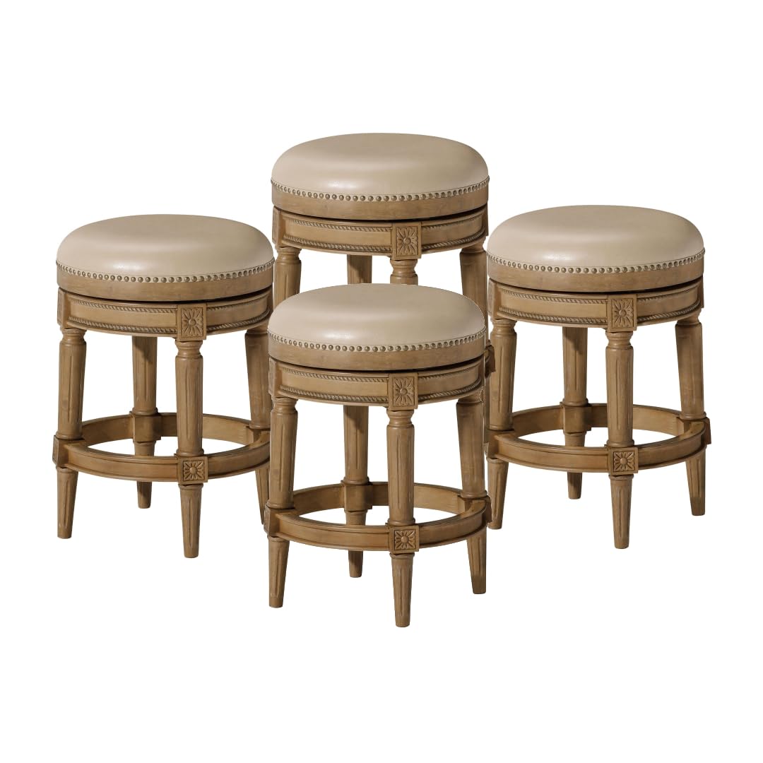 26" Pullman Backless Counter Stool in Light Brown Finish with Beige Faux Leather (Set of 4) in Stools by Maven Lane