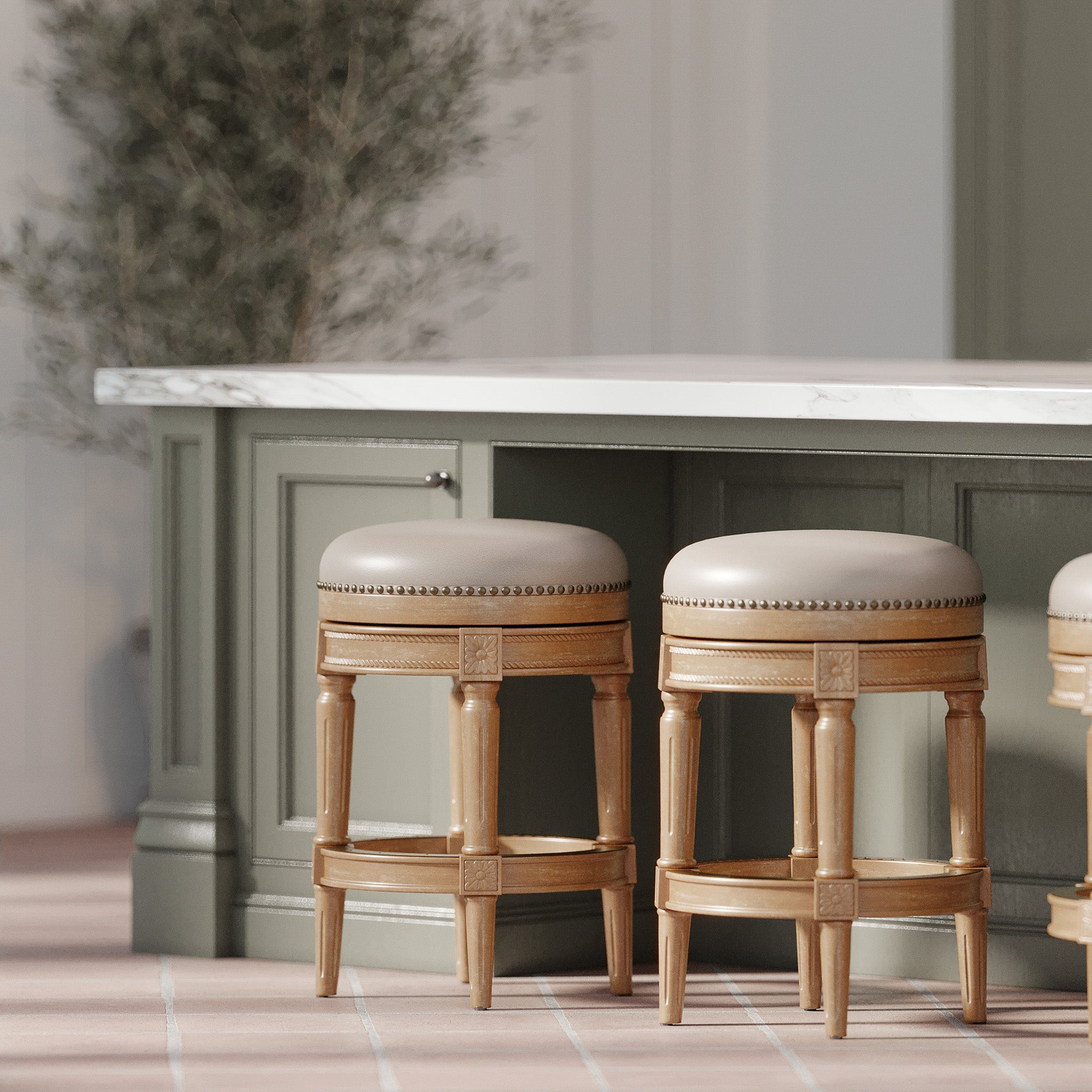 Pullman Backless Counter Stool in Weathered Oak Finish with Avanti Bone Vegan Leather in Stools by Maven Lane