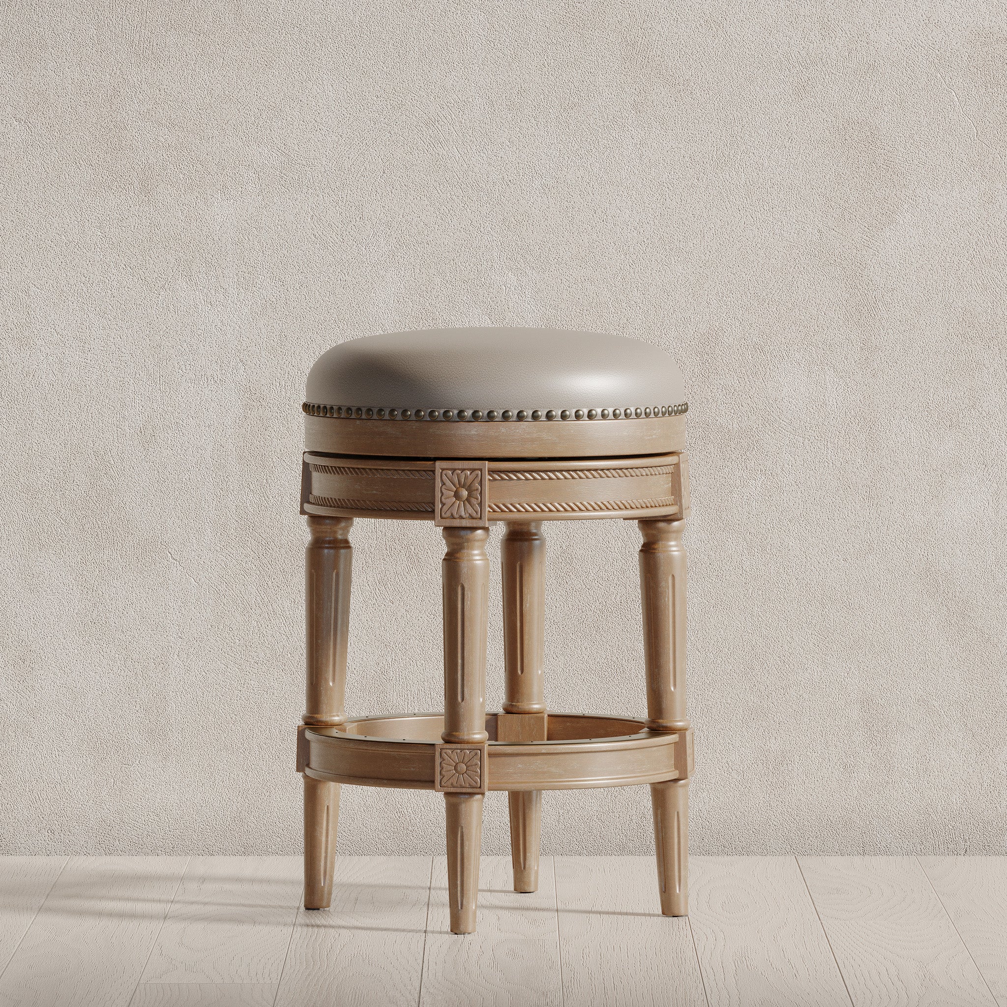 Pullman Backless Counter Stool in Weathered Oak Finish with Avanti Bone Vegan Leather in Stools by Maven Lane