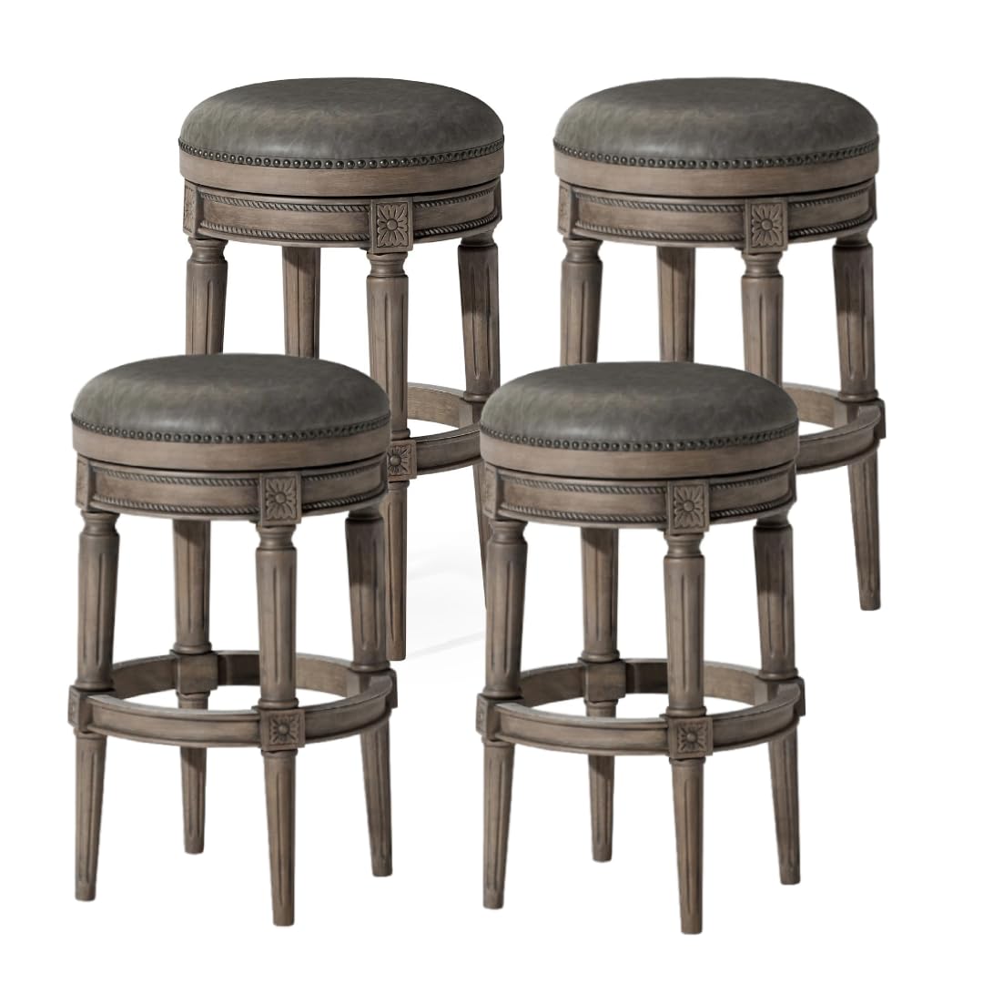 31" Pullman Backless Bar Stool in Grey Finish with Grey Faux Leather (Set of 4) in Stools by Maven Lane