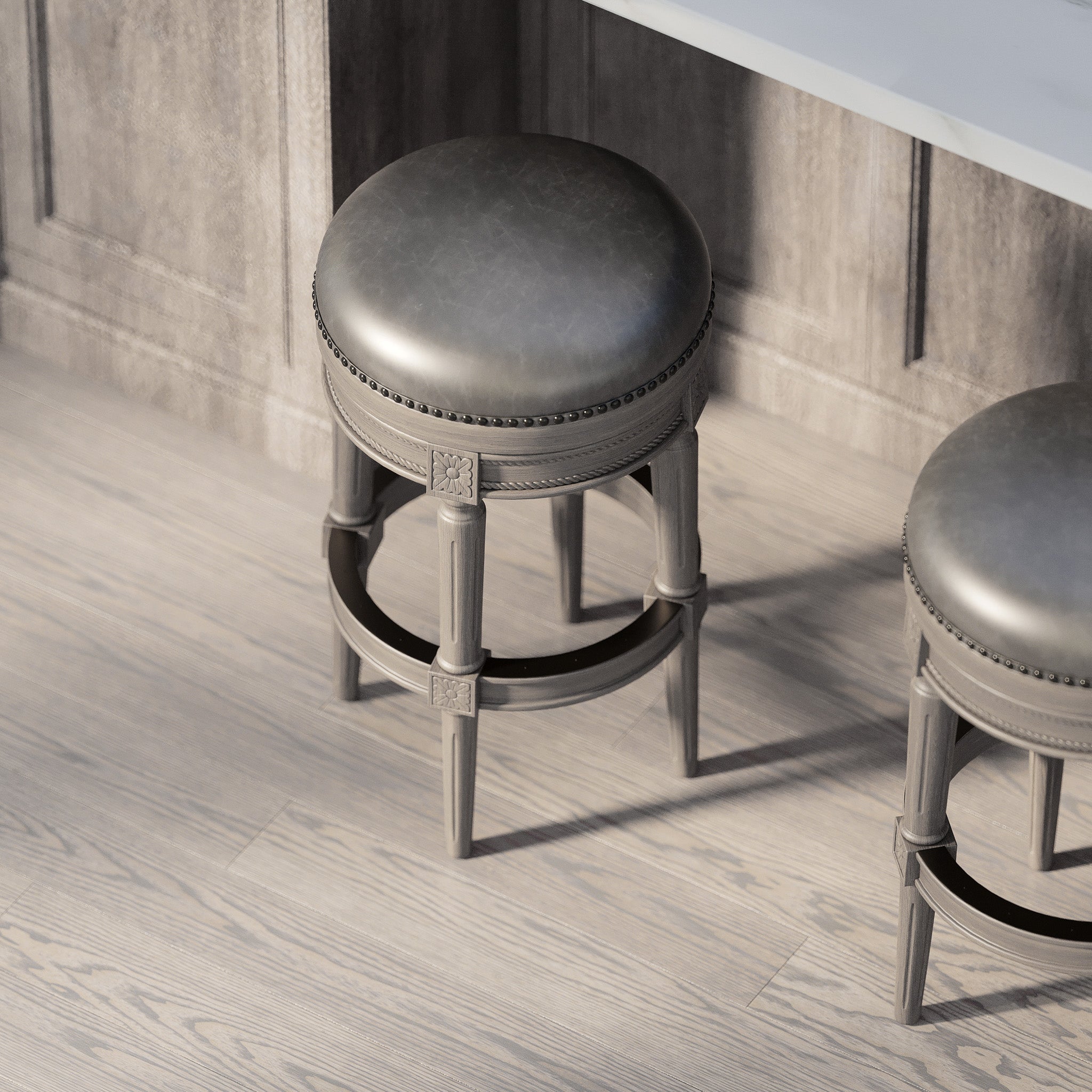 Pullman Backless Bar Stool in Reclaimed Oak Finish with Ronan Stone Vegan Leather in Stools by Maven Lane