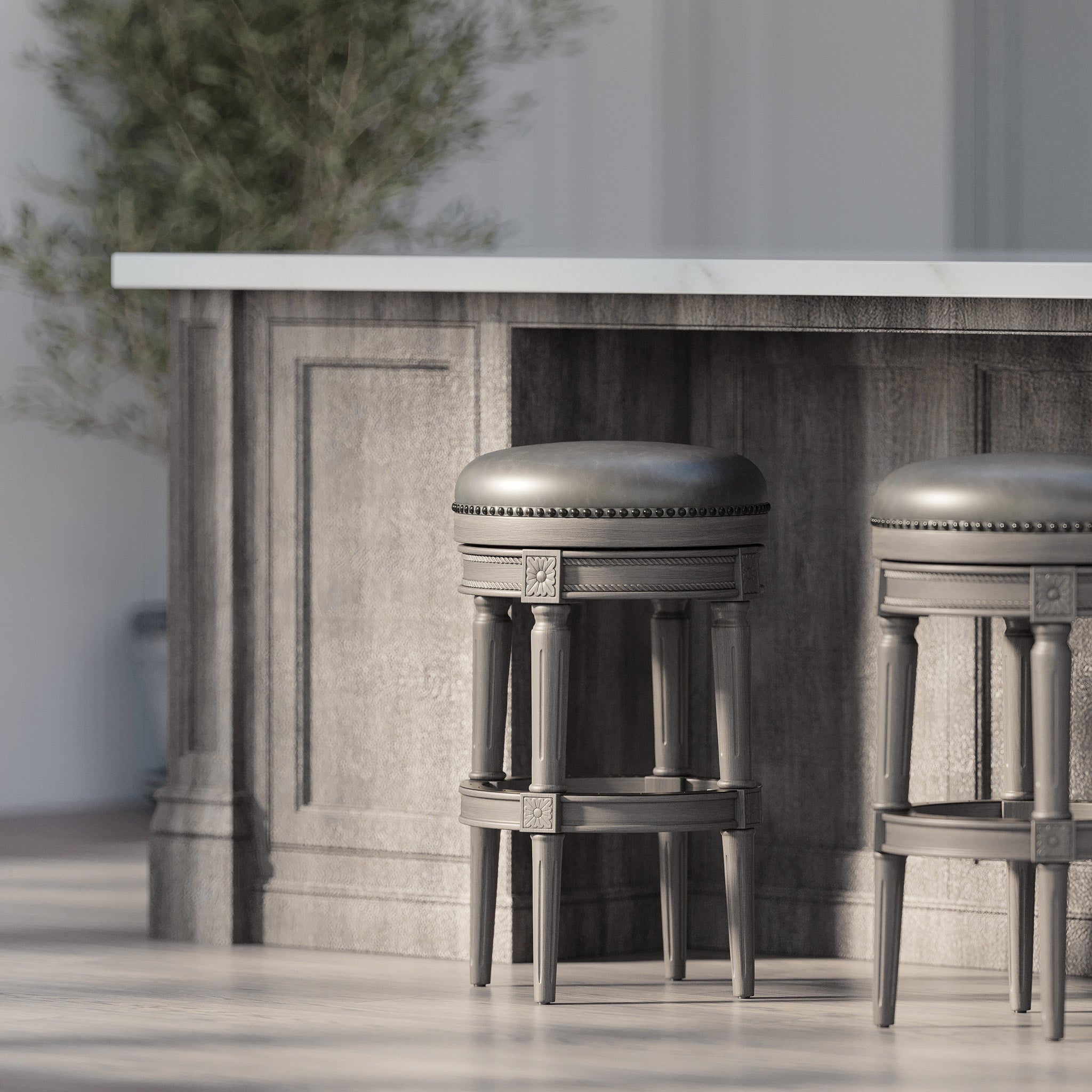 Pullman Backless Bar Stool in Reclaimed Oak Finish with Ronan Stone Vegan Leather in Stools by Maven Lane