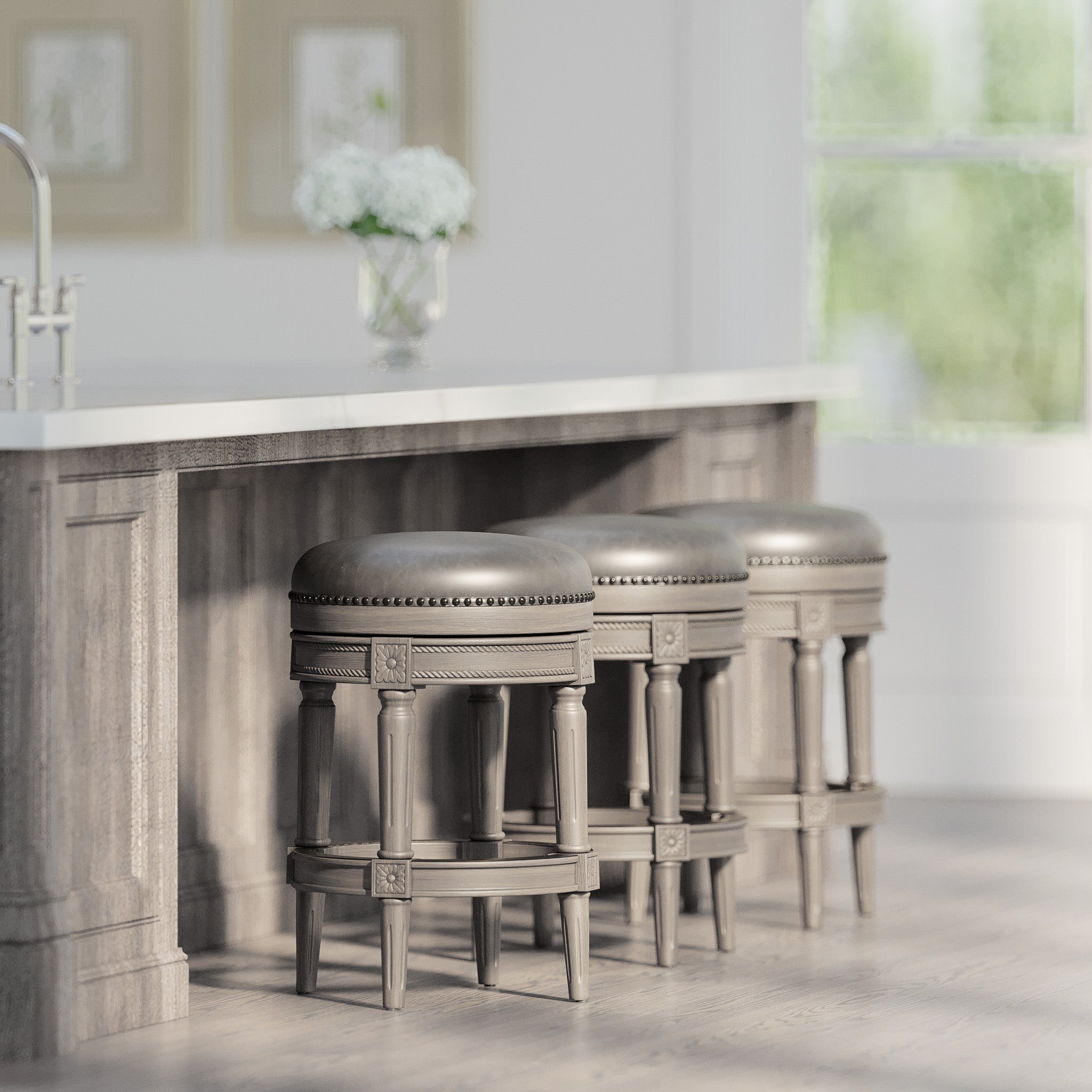 Pullman Backless Counter Stool in Reclaimed Oak Finish with Ronan Stone Vegan Leather in Stools by Maven Lane