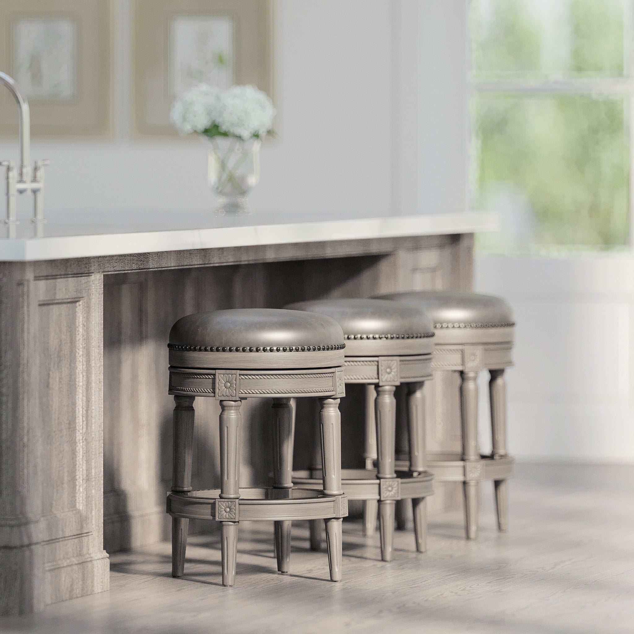 Pullman Backless Counter Stool in Reclaimed Oak Finish with Ronan Stone Vegan Leather in Counter Stools by Maven Lane