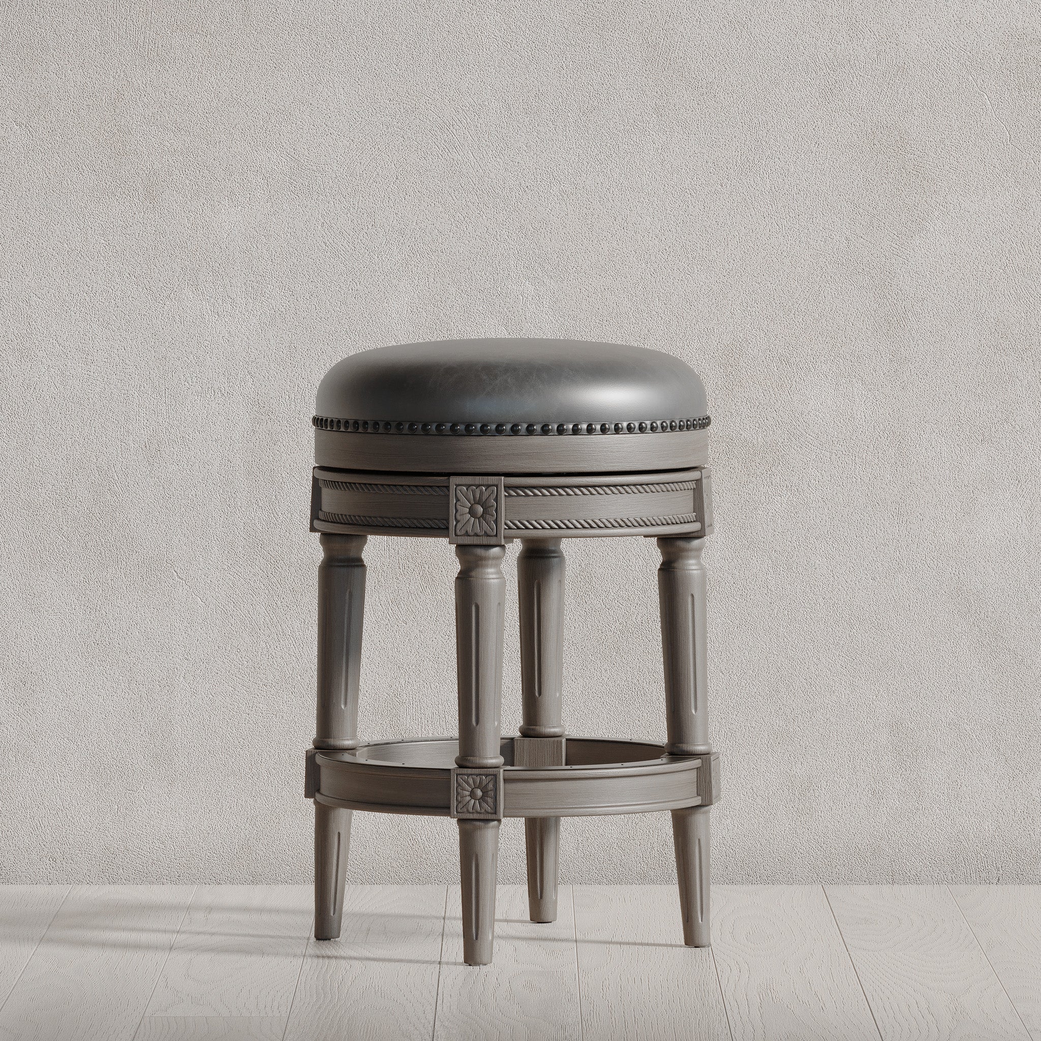 Pullman Backless Counter Stool in Reclaimed Oak Finish with Ronan Stone Vegan Leather in Stools by Maven Lane