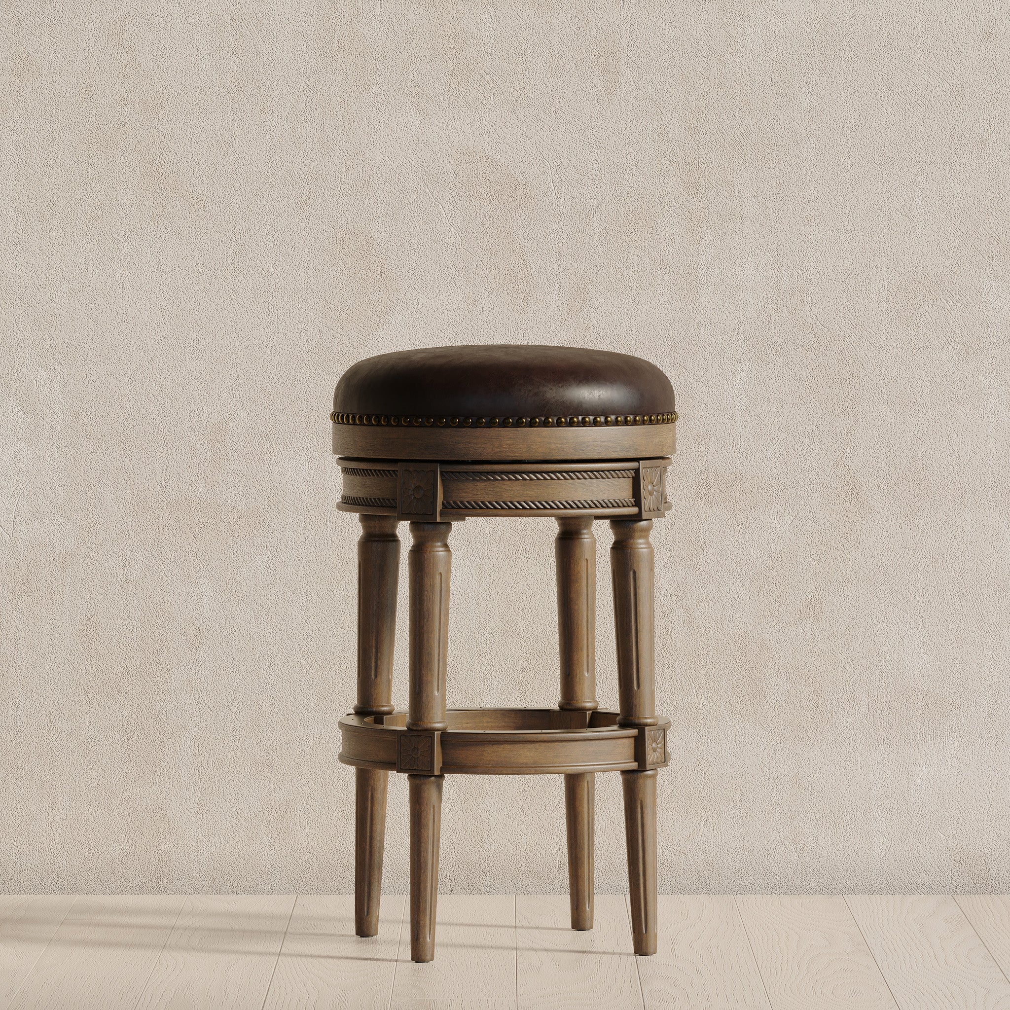 Pullman Backless Bar Stool in Walnut Finish with Marksman Saddle Vegan Leather in Stools by Maven Lane