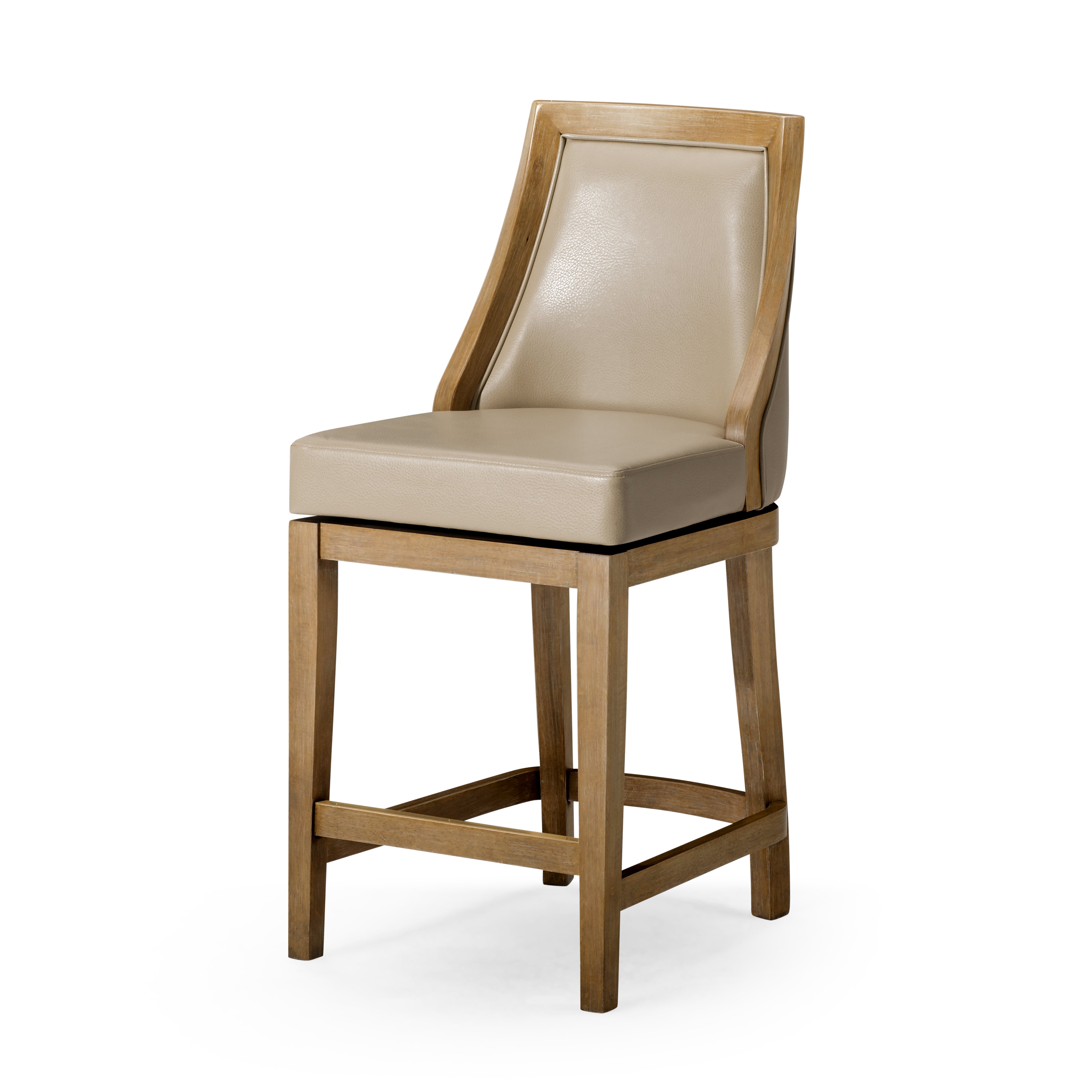 26" Vienna Swivel Counter Stool in Weathered Oak Finish with Avanti Bone Vegan Leather in Stools by Maven Lane