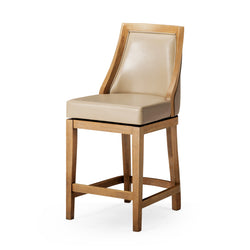 Vienna Swivel Counter Stool in Light Brown Finish with Beige Faux Leather in Stools by Maven Lane