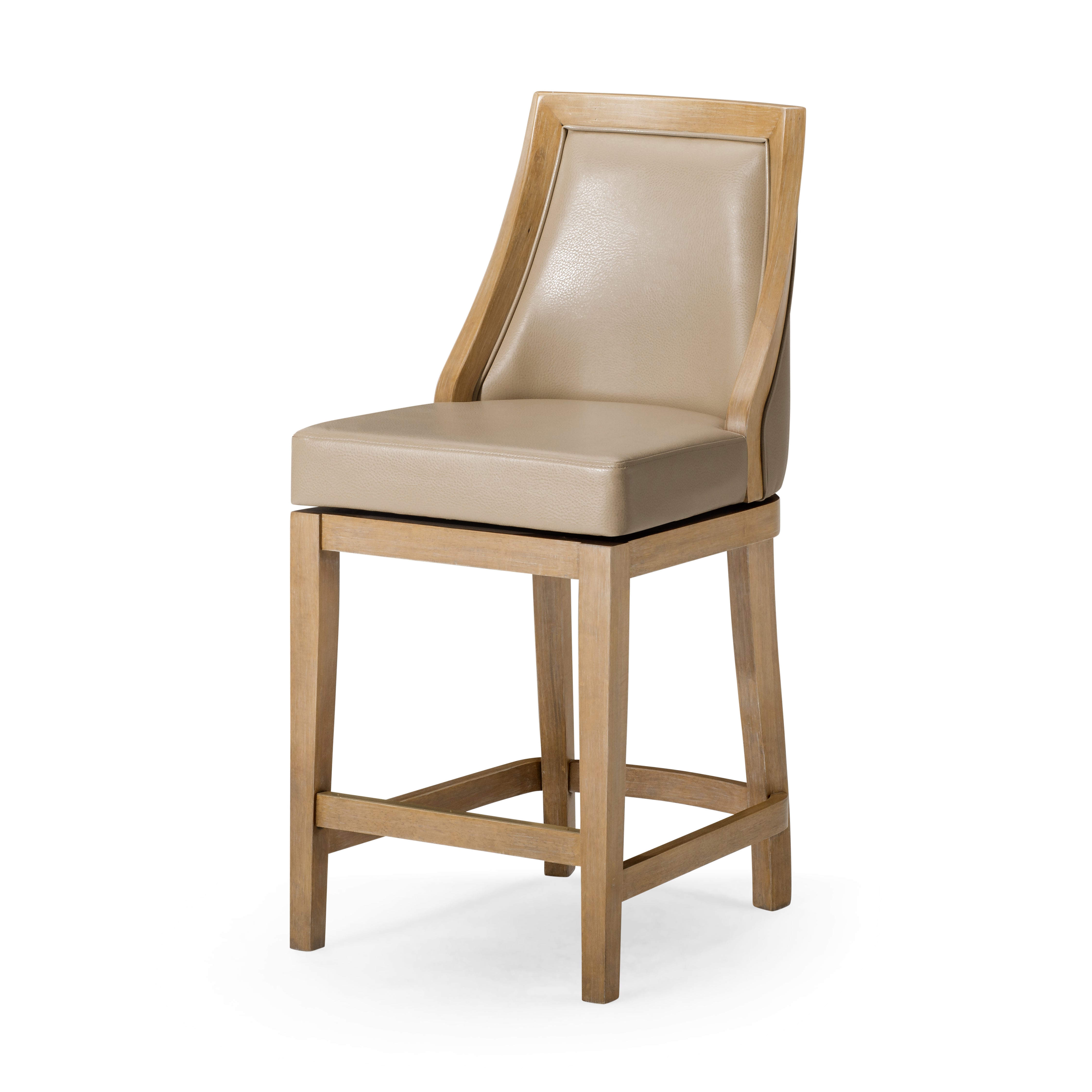 Vienna Counter Stool in Weathered Oak Finish with Avanti Bone Vegan Leather in Stools by Maven Lane