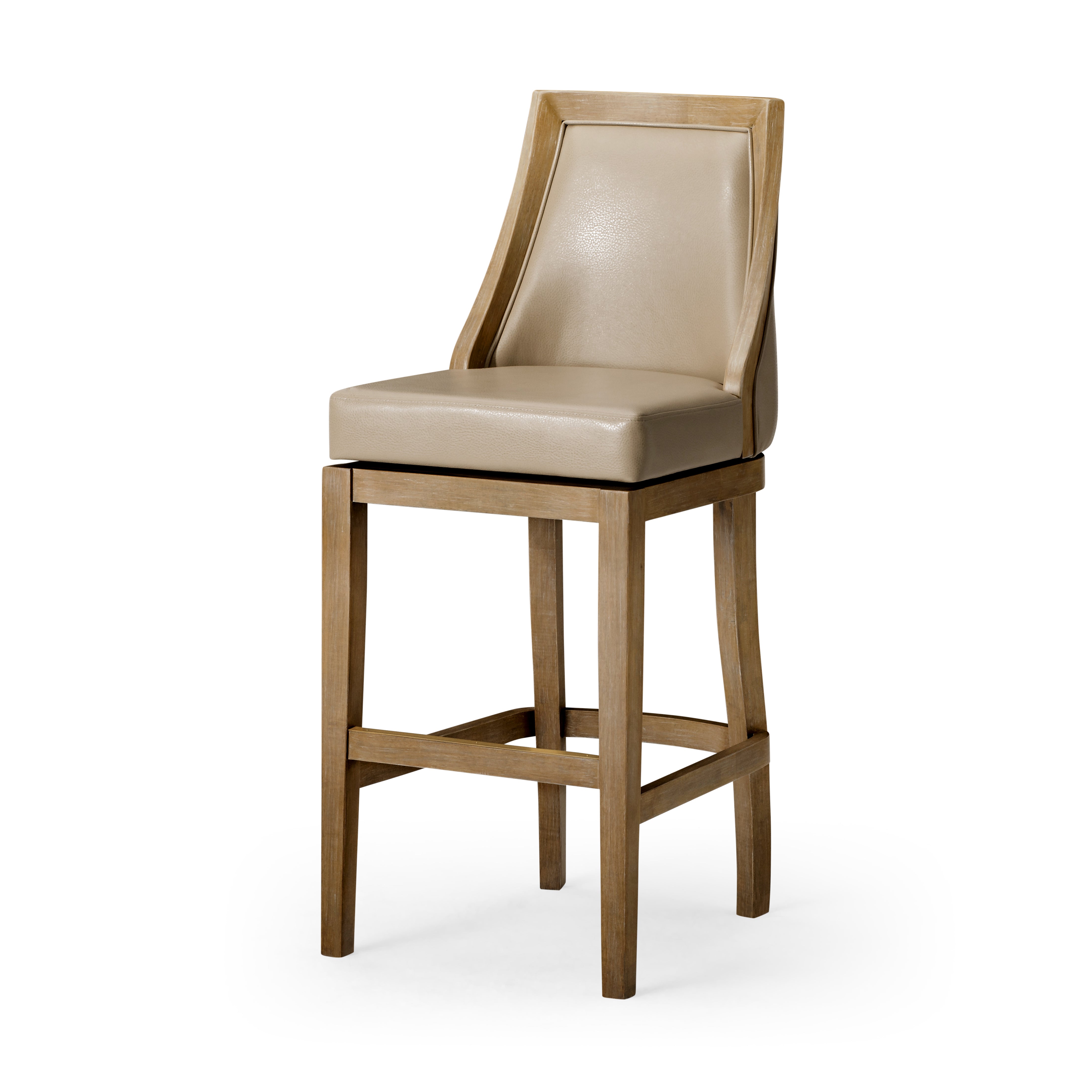 31" Vienna Swivel Bar Stool in Weathered Oak Finish with Avanti Bone Vegan Leather in Stools by Maven Lane
