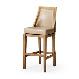 Vienna Swivel Bar Stool in Light Brown Finish with Beige Faux Leather