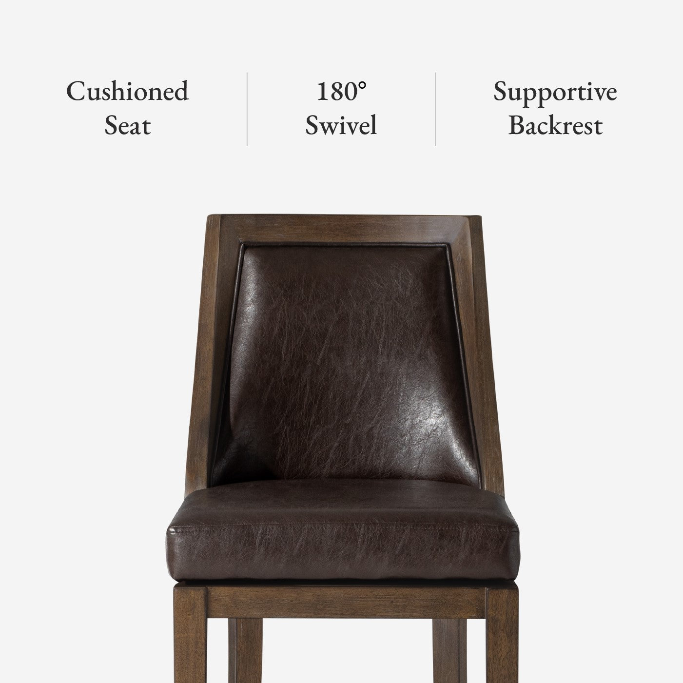 26" Vienna Swivel Counter Stool in Brown Finish with Brown Faux Leather in Stools by Maven Lane