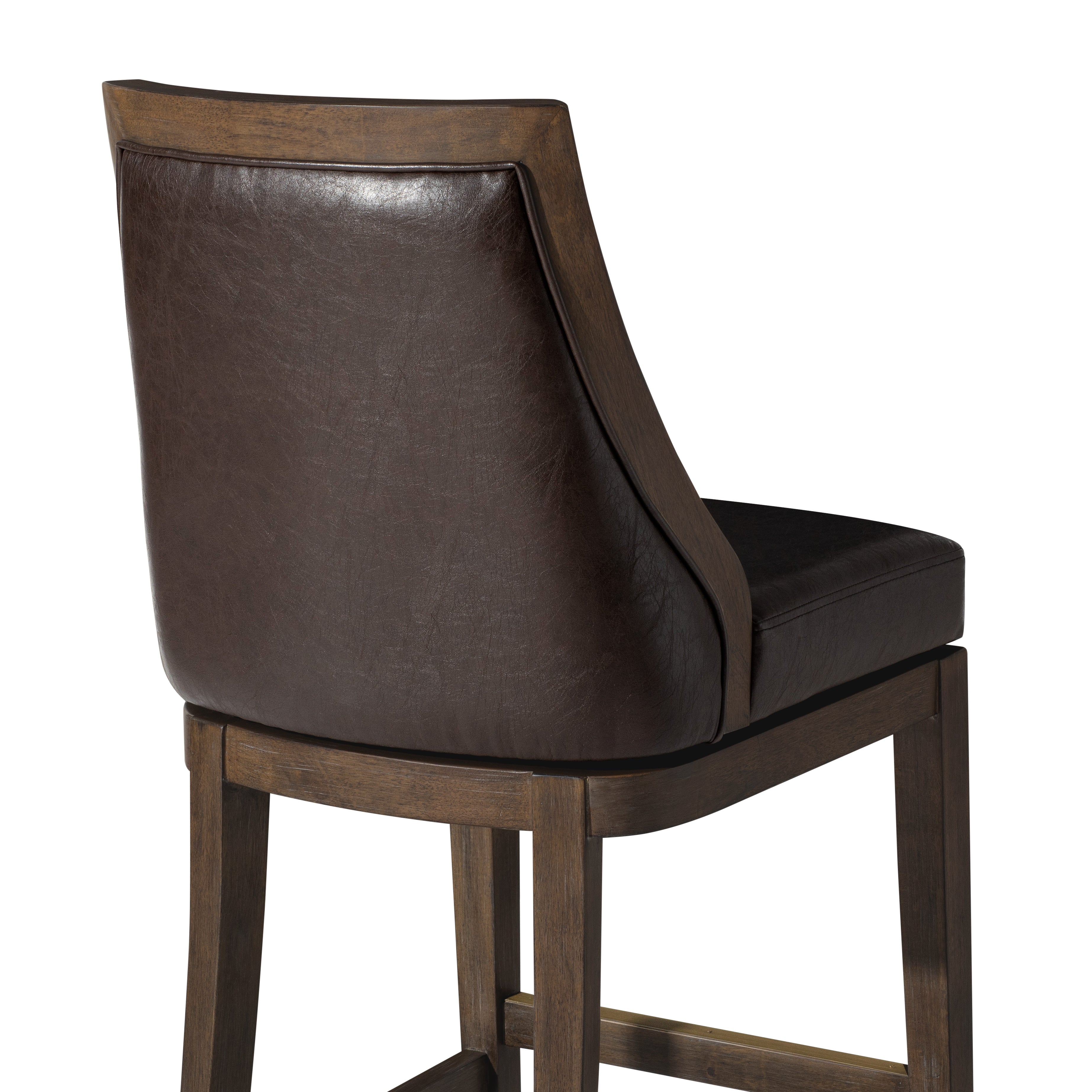26" Vienna Swivel Counter Stool in Brown Finish with Brown Faux Leather in Stools by Maven Lane