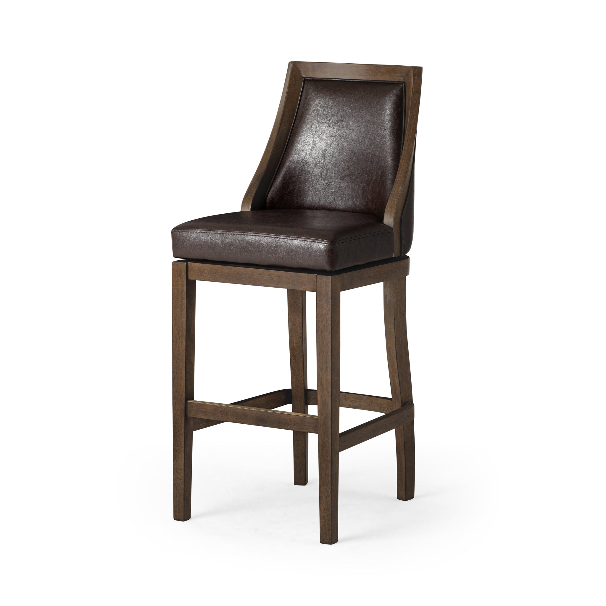 Vienna Swivel Bar Stool in Brown Finish with Brown Faux Leather in Stools by Maven Lane