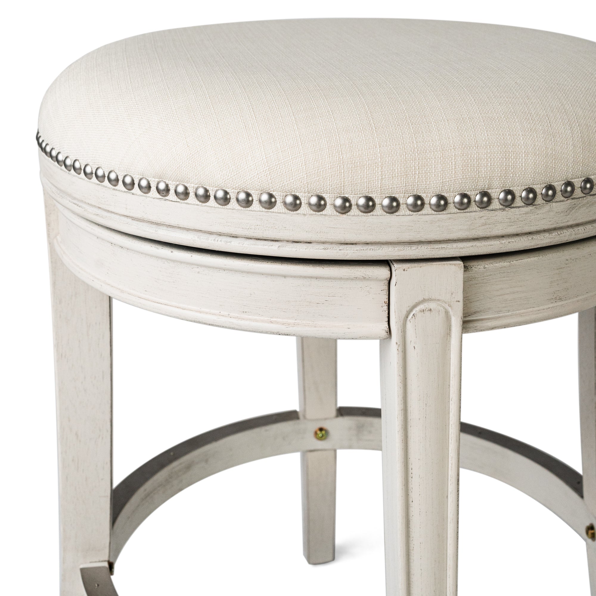26" Alexander Backless Counter Stool in Cream Finish with Natural Fabric Upholstery in Stools by Maven Lane