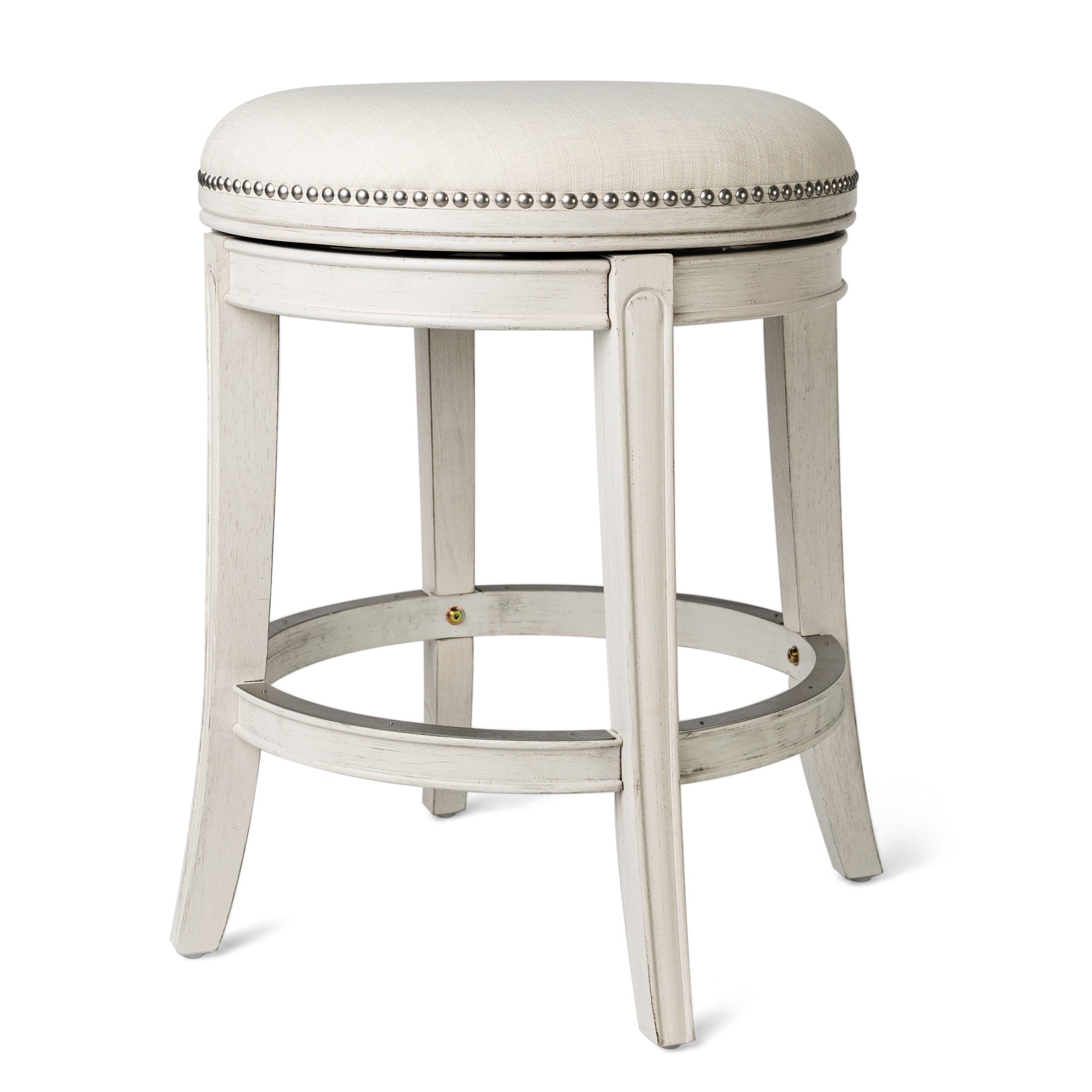26" Alexander Backless Counter Stool in Cream Finish with Natural Fabric Upholstery in Stools by Maven Lane