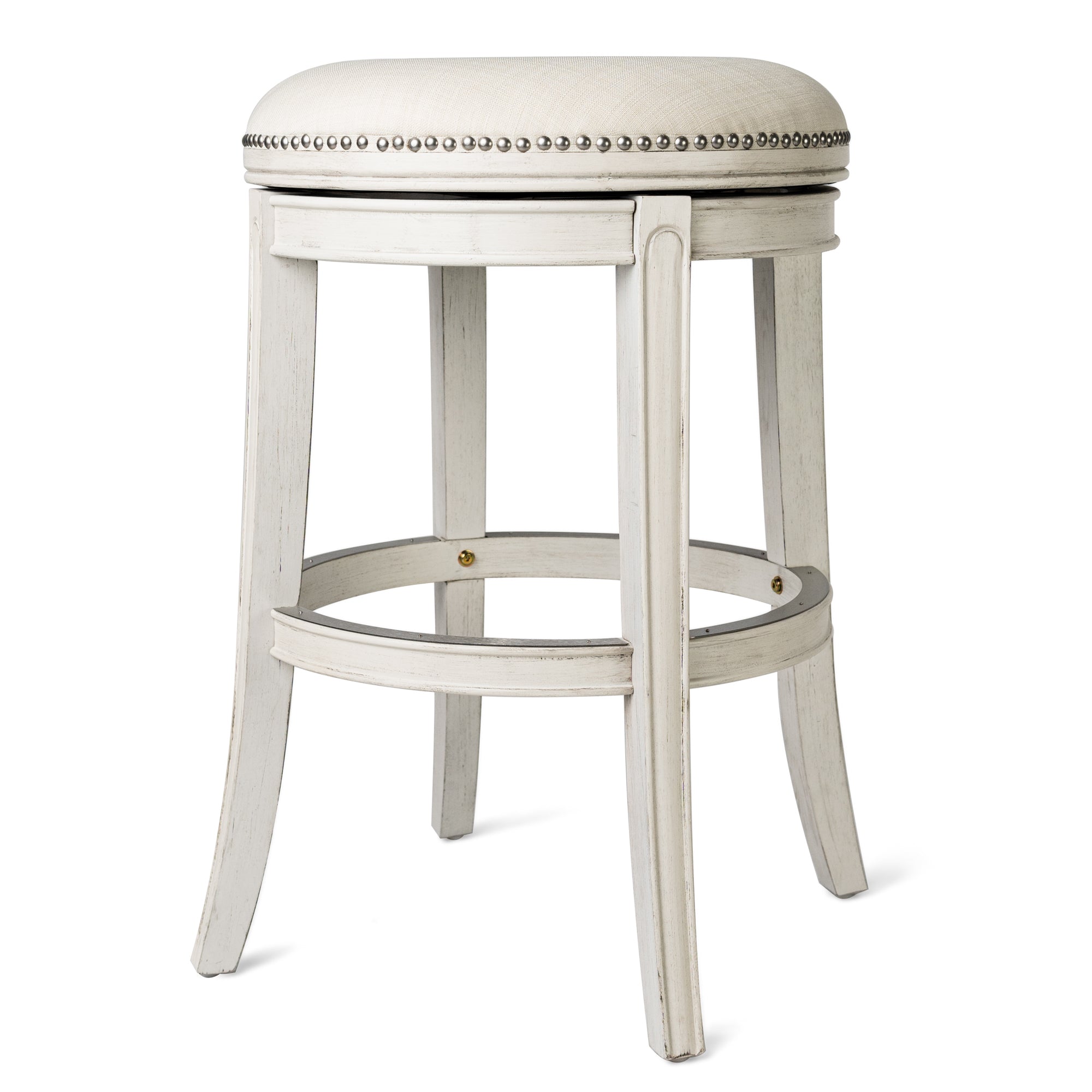 31" Alexander Backless Bar Stool in Cream Finish with Natural Fabric Upholstery in Stools by Maven Lane