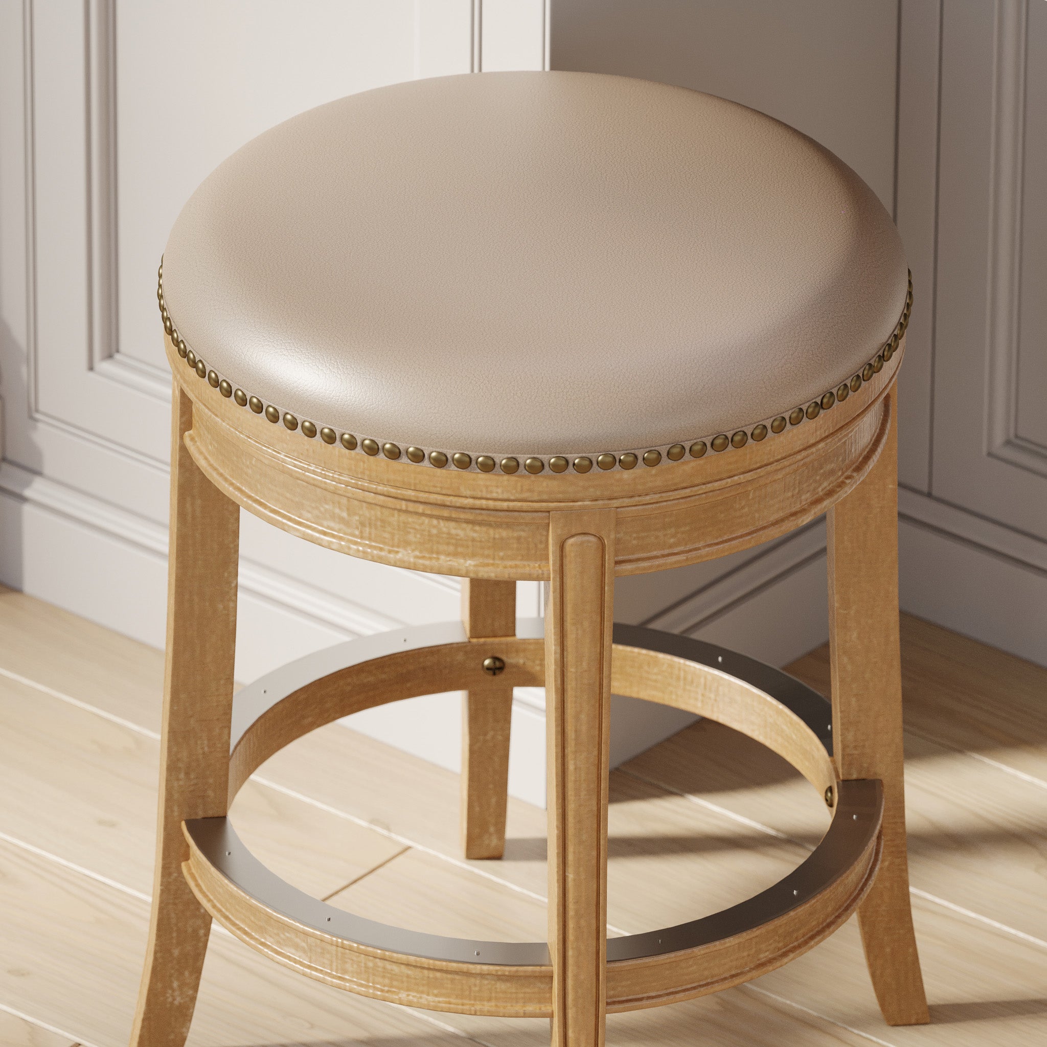 Alexander Backless Counter Stool in Weathered Oak Finish with Avanti Bone Vegan Leather in Stools by Maven Lane