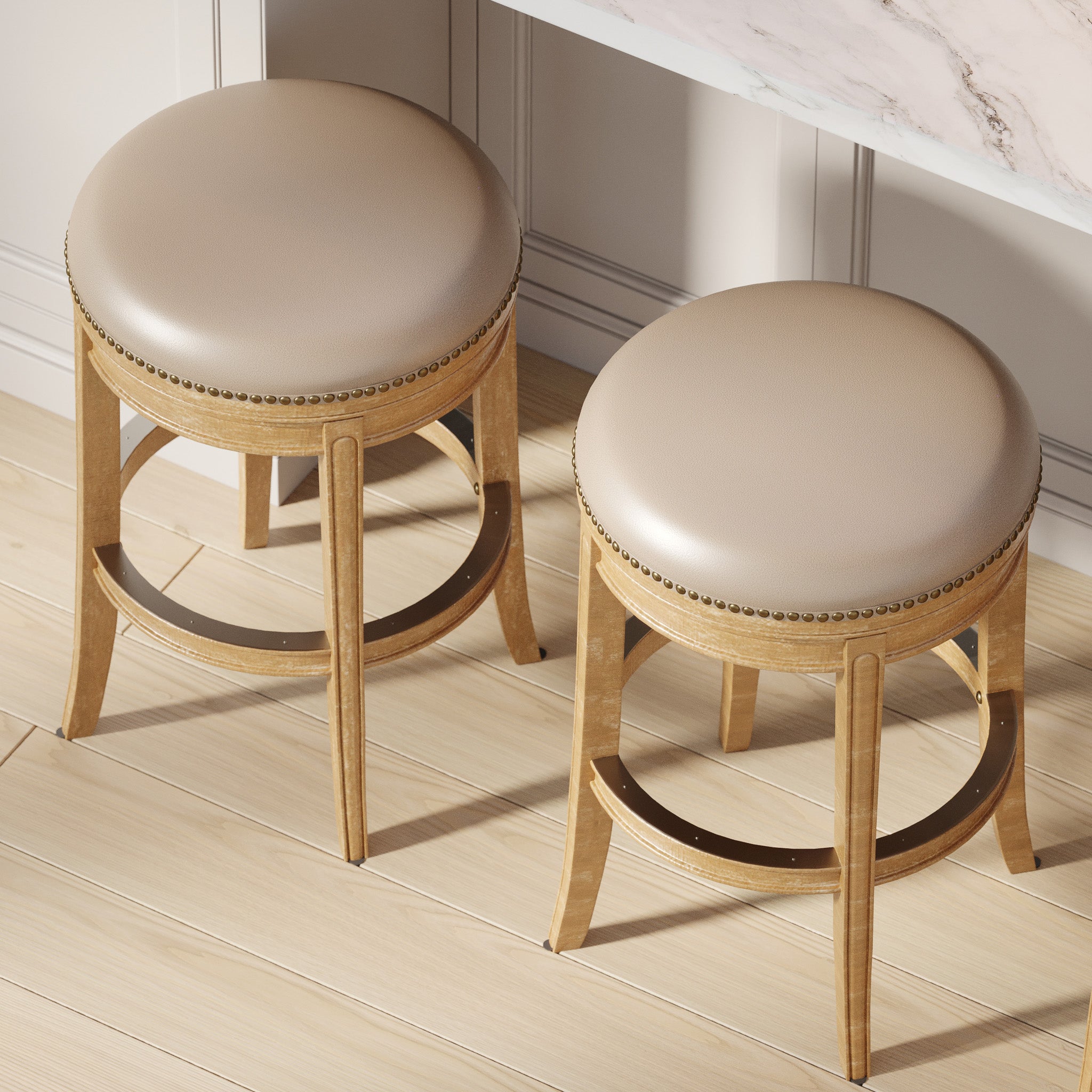 Alexander Backless Bar Stool in Weathered Oak Finish with Avanti Bone Vegan Leather in Stools by Maven Lane