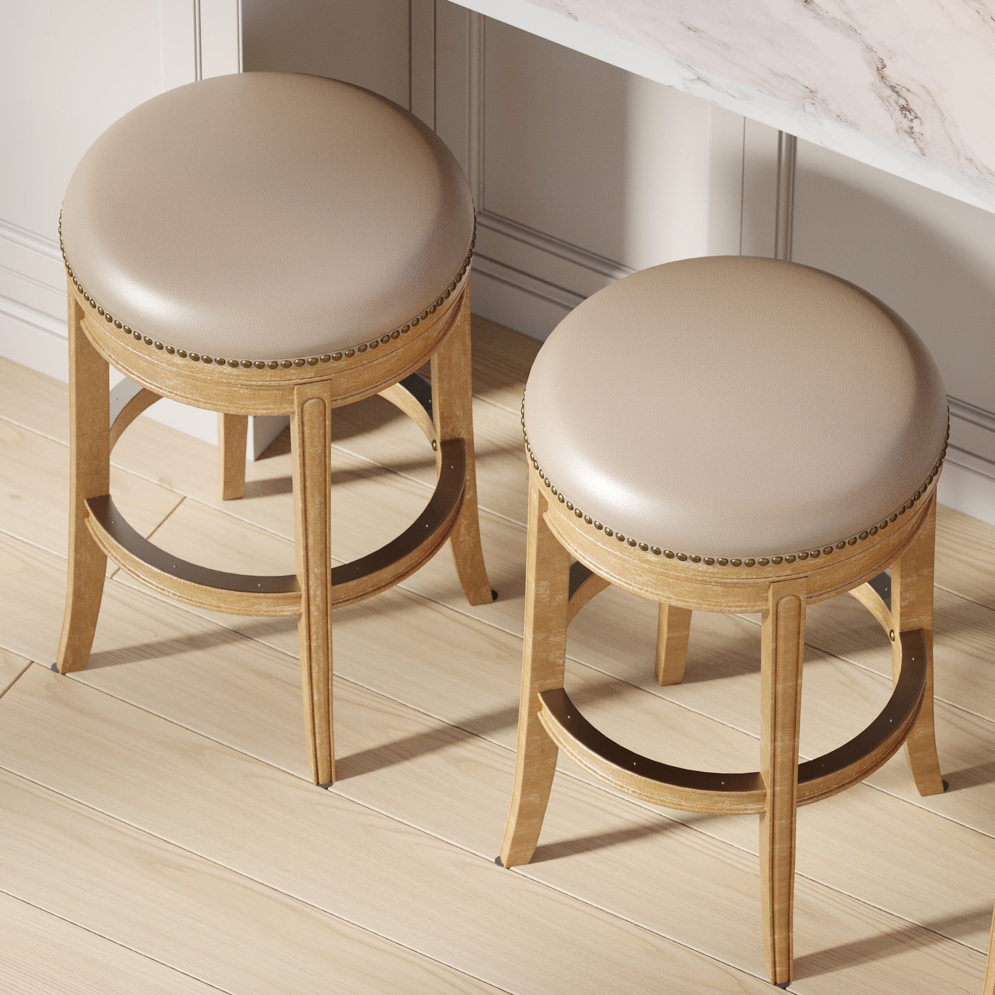 31" Alexander Backless Bar Stool in Brown Finish with Beige Faux Leather Upholstery in Stools by Maven Lane