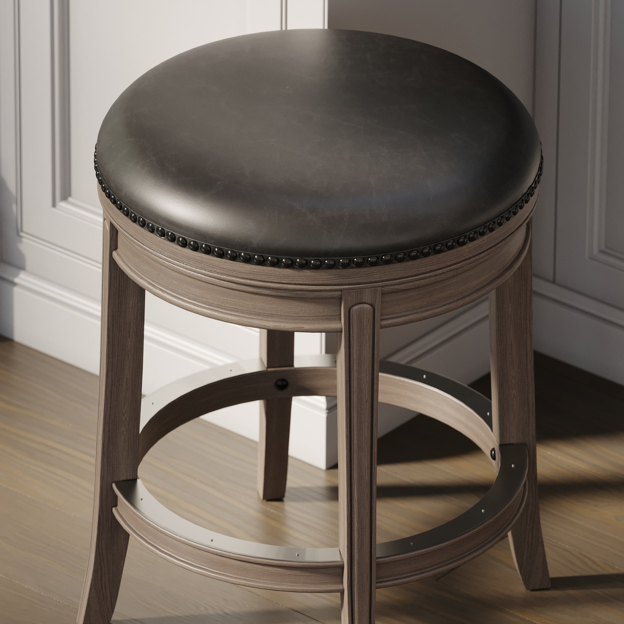 Alexander Backless Counter Stool in Reclaimed Oak Finish with Ronan Stone Vegan Leather in Stools by Maven Lane