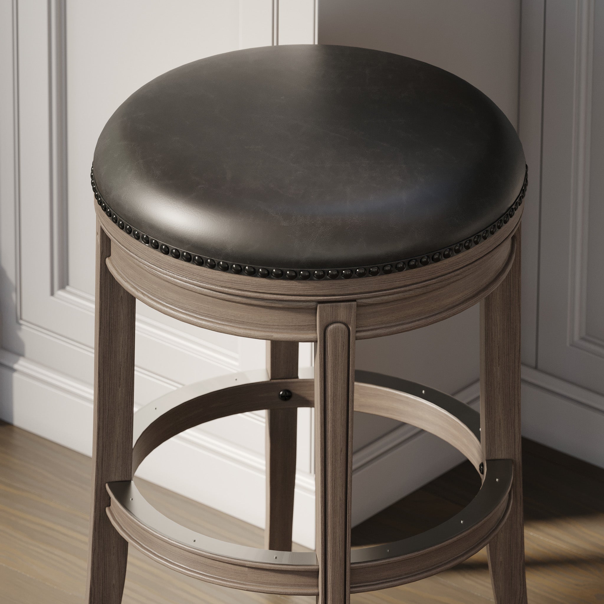 31" Alexander Backless Bar Stool in Grey Finish with Grey Faux Leather Upholstery in Stools by Maven Lane