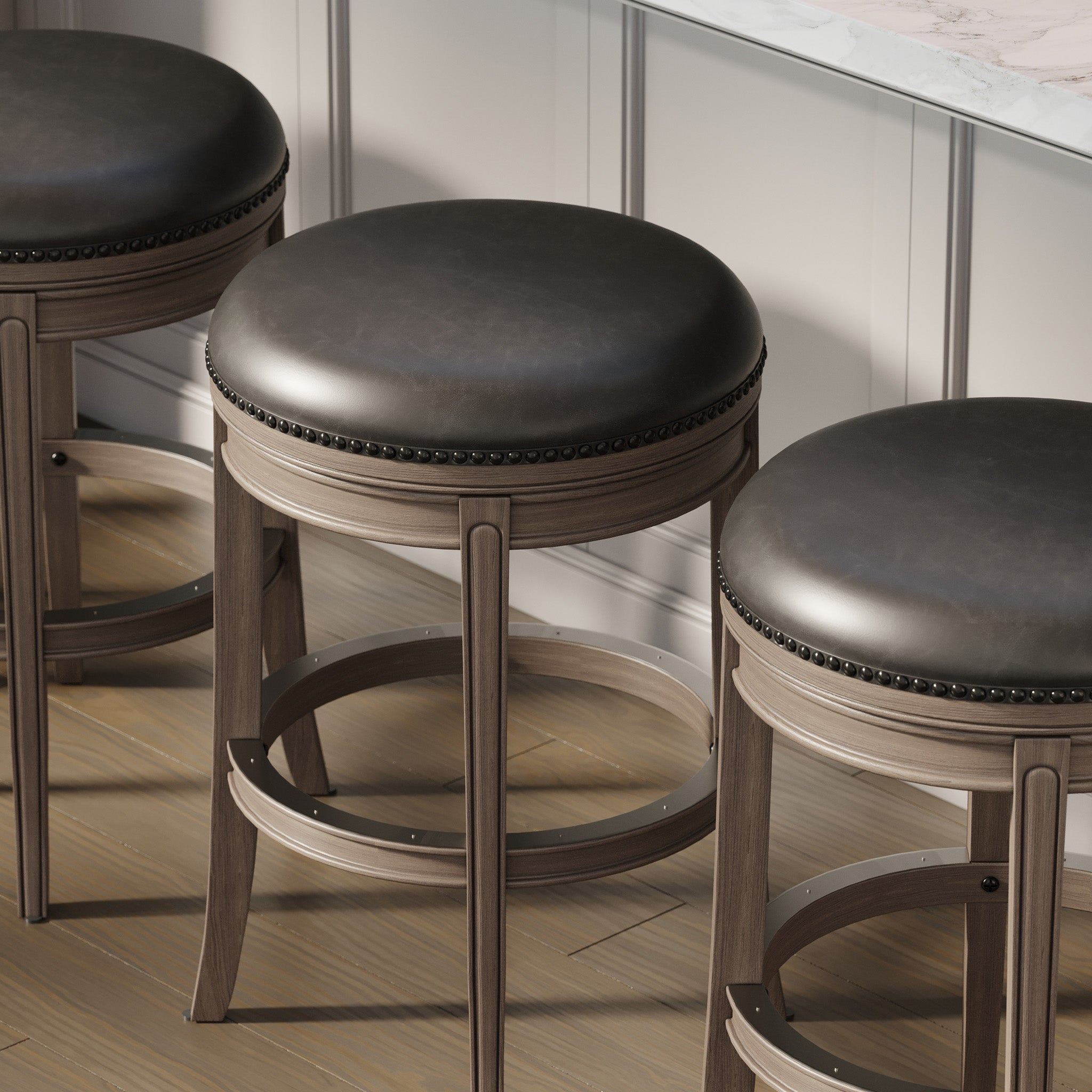 31" Alexander Backless Bar Stool in Grey Finish with Grey Faux Leather Upholstery in Stools by Maven Lane