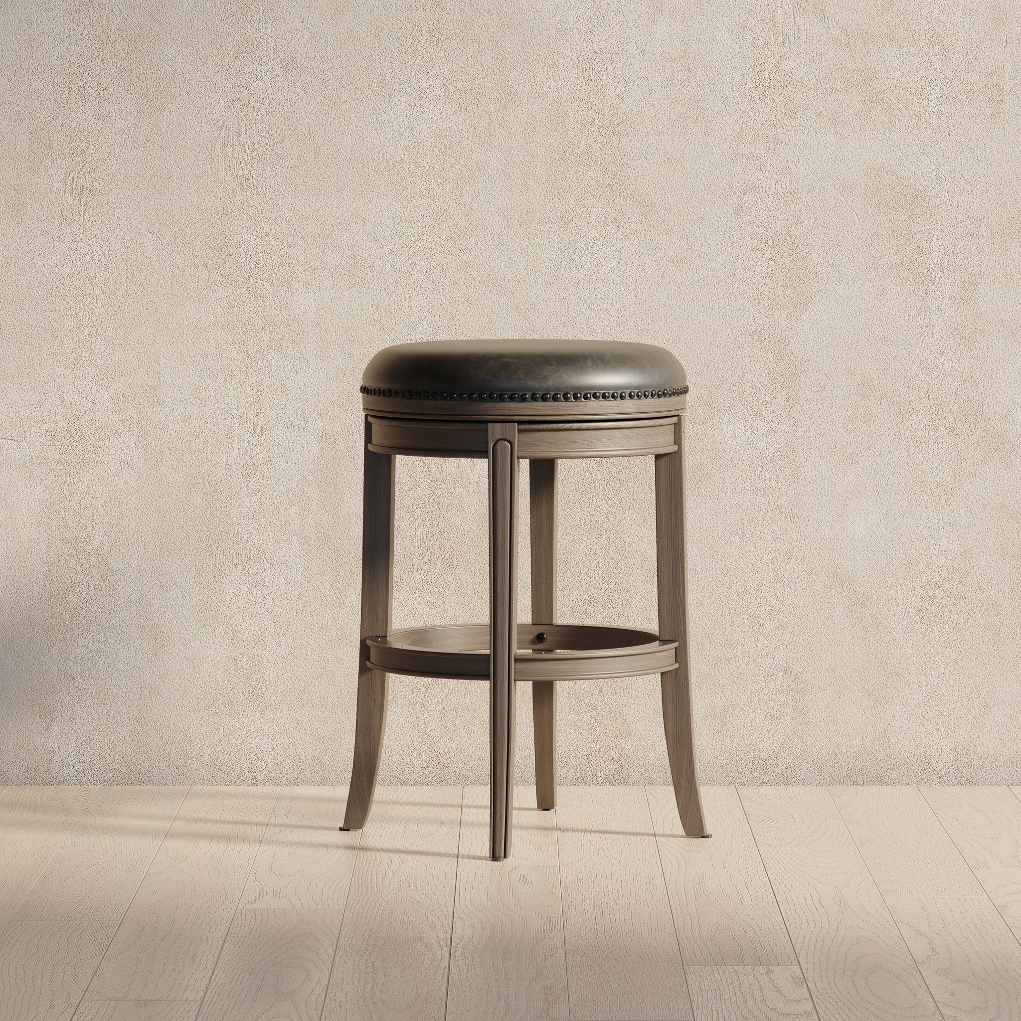 Alexander Backless Bar Stool in Reclaimed Oak Finish with Ronan Stone Vegan Leather in Stools by Maven Lane