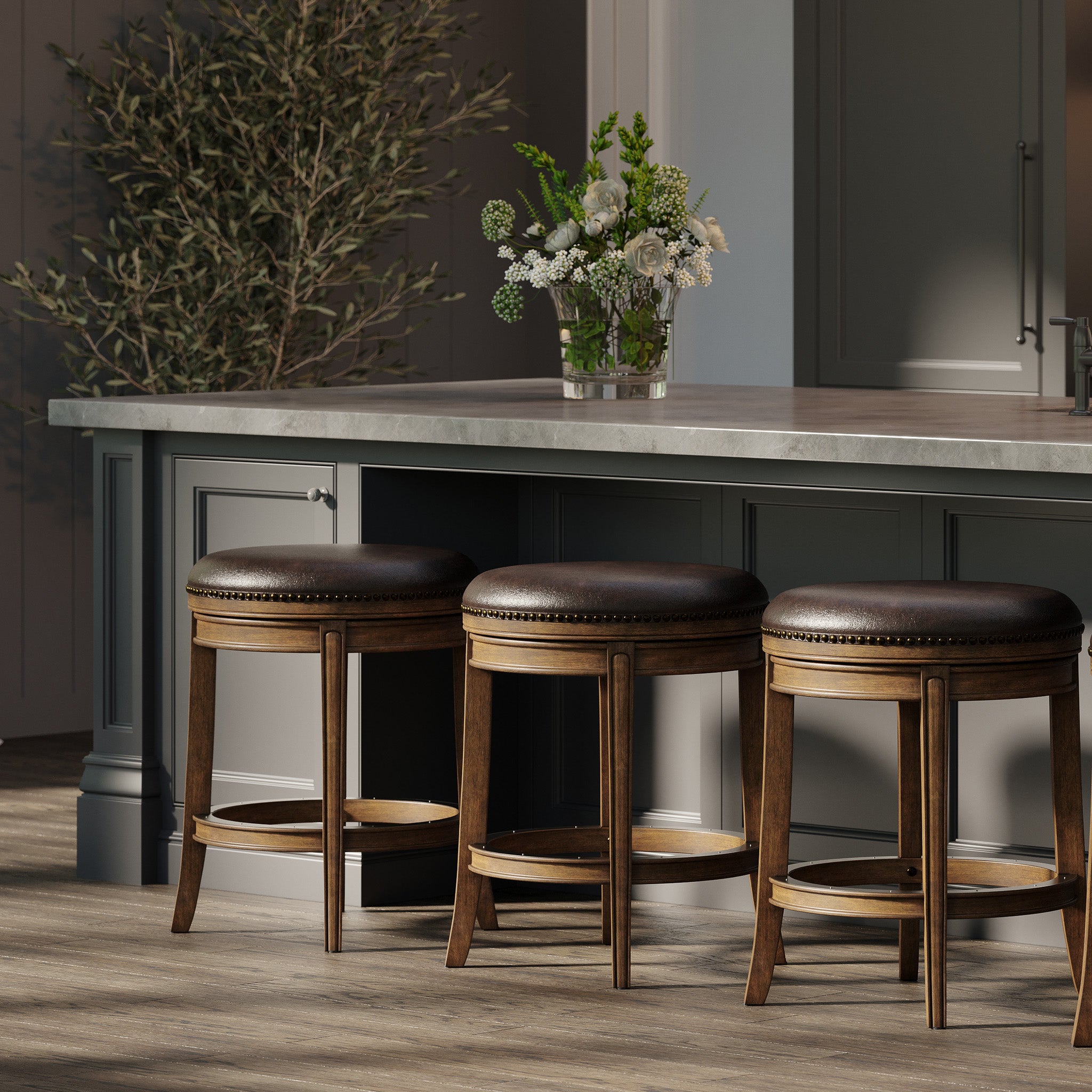 26" Alexander Backless Counter Stool in Walnut Finish with Marksman Saddle Vegan Leather in Stools by Maven Lane