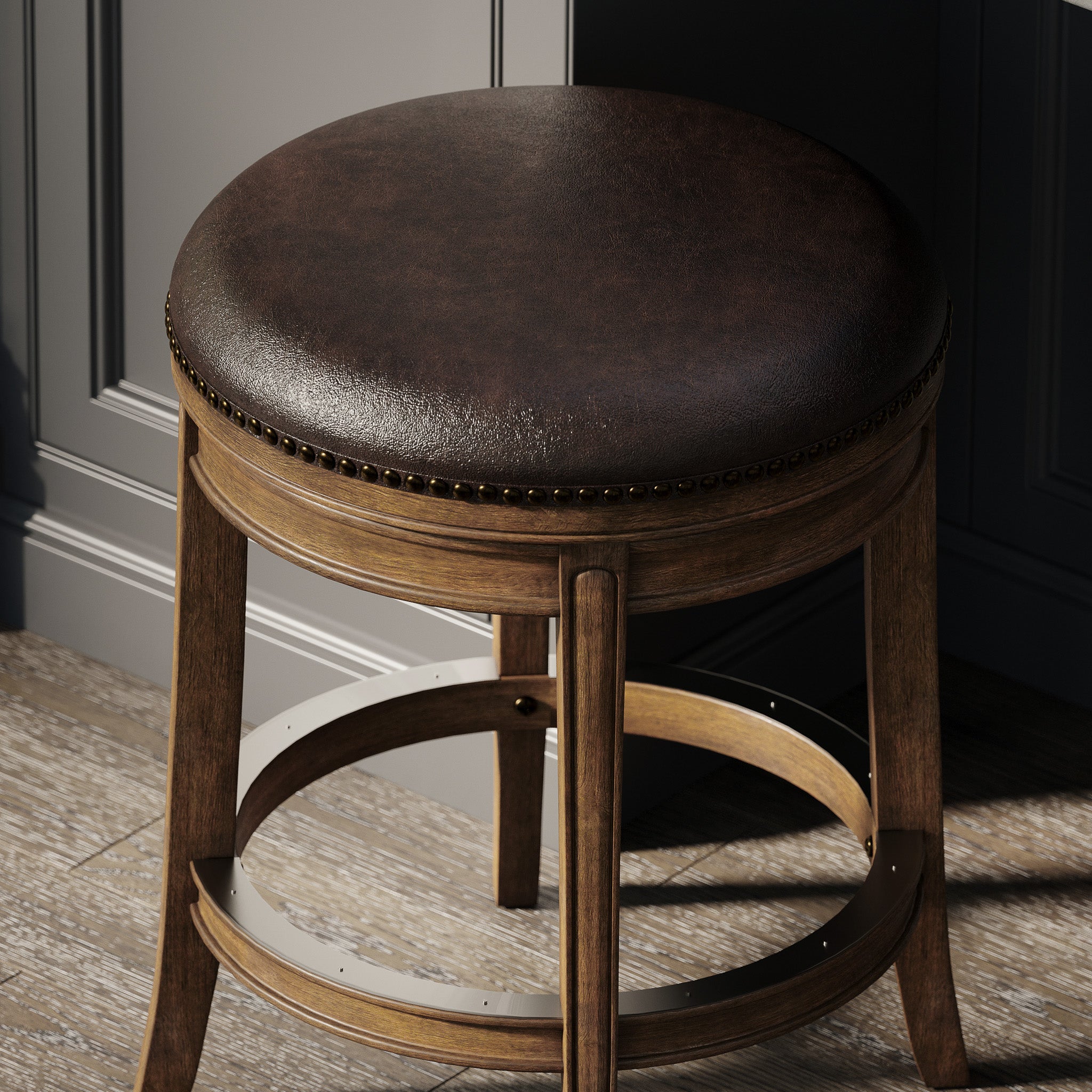 26" Alexander Backless Counter Stool in Walnut Finish with Marksman Saddle Vegan Leather in Stools by Maven Lane